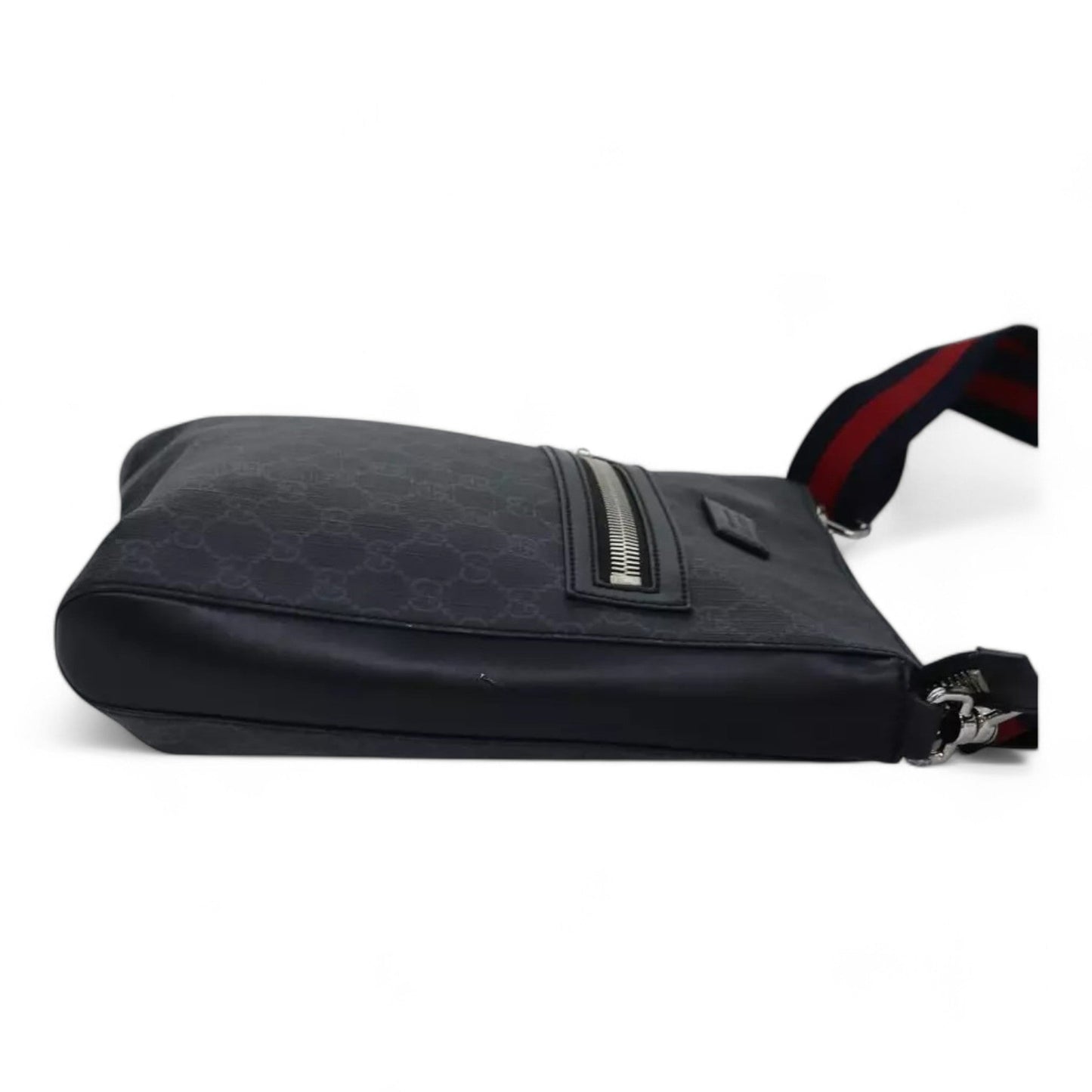 Gucci GG Supreme Sherry Line Shoulder Bag PVC Navy Red Shoulder Strap