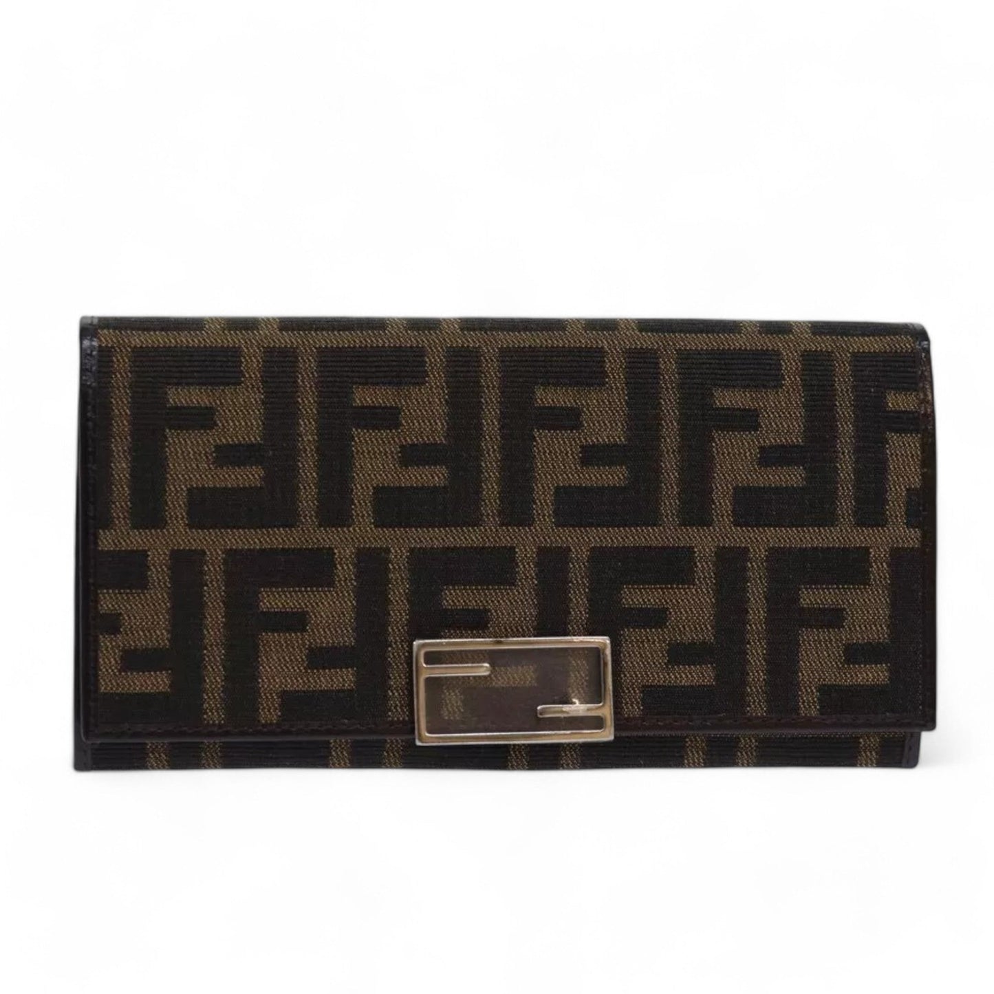 Fendi Zucca Canvas Long Wallet Black Brown Silver Women's Box Included