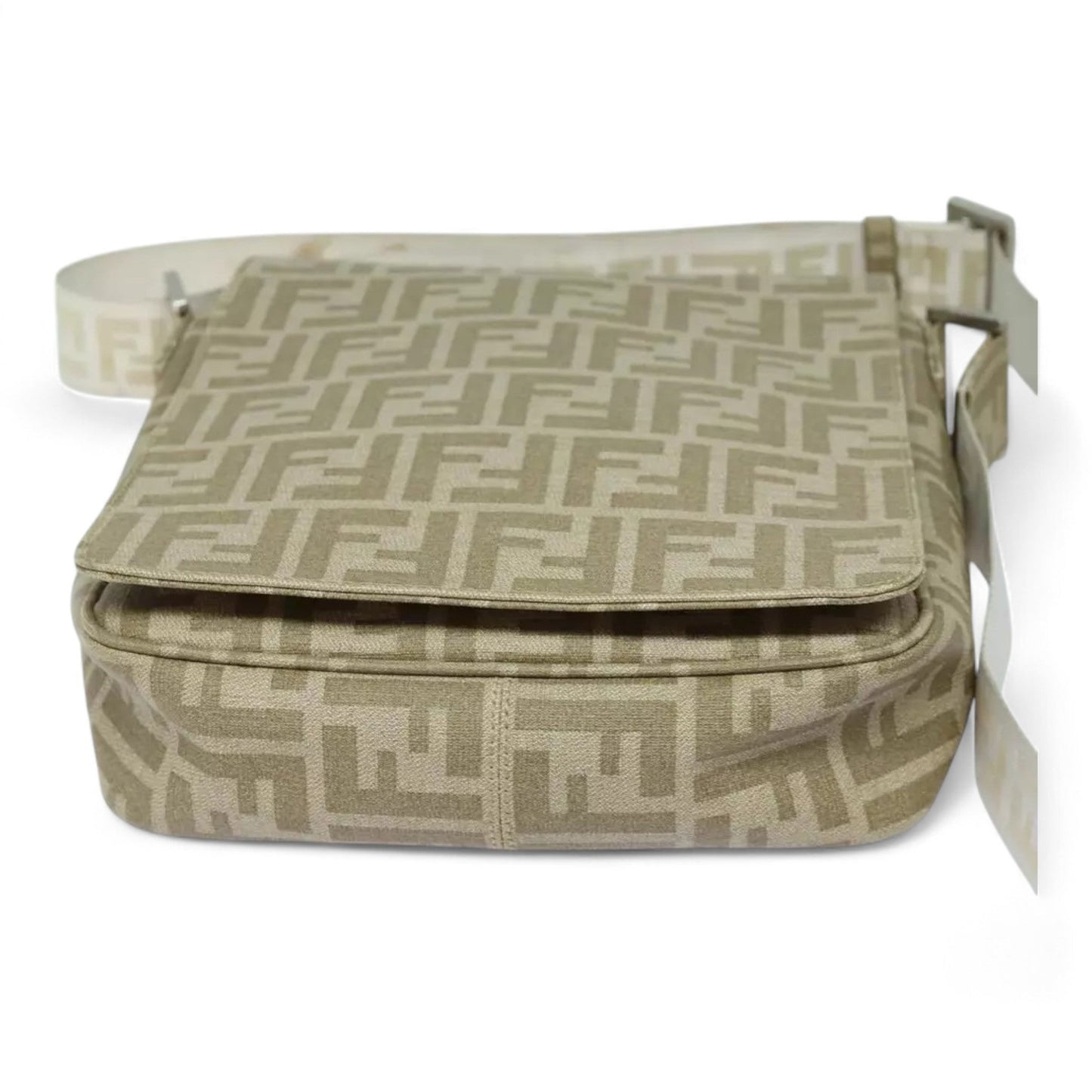 Fendi Zucca Canvas Shoulder Bag Beige Unisex Handbag