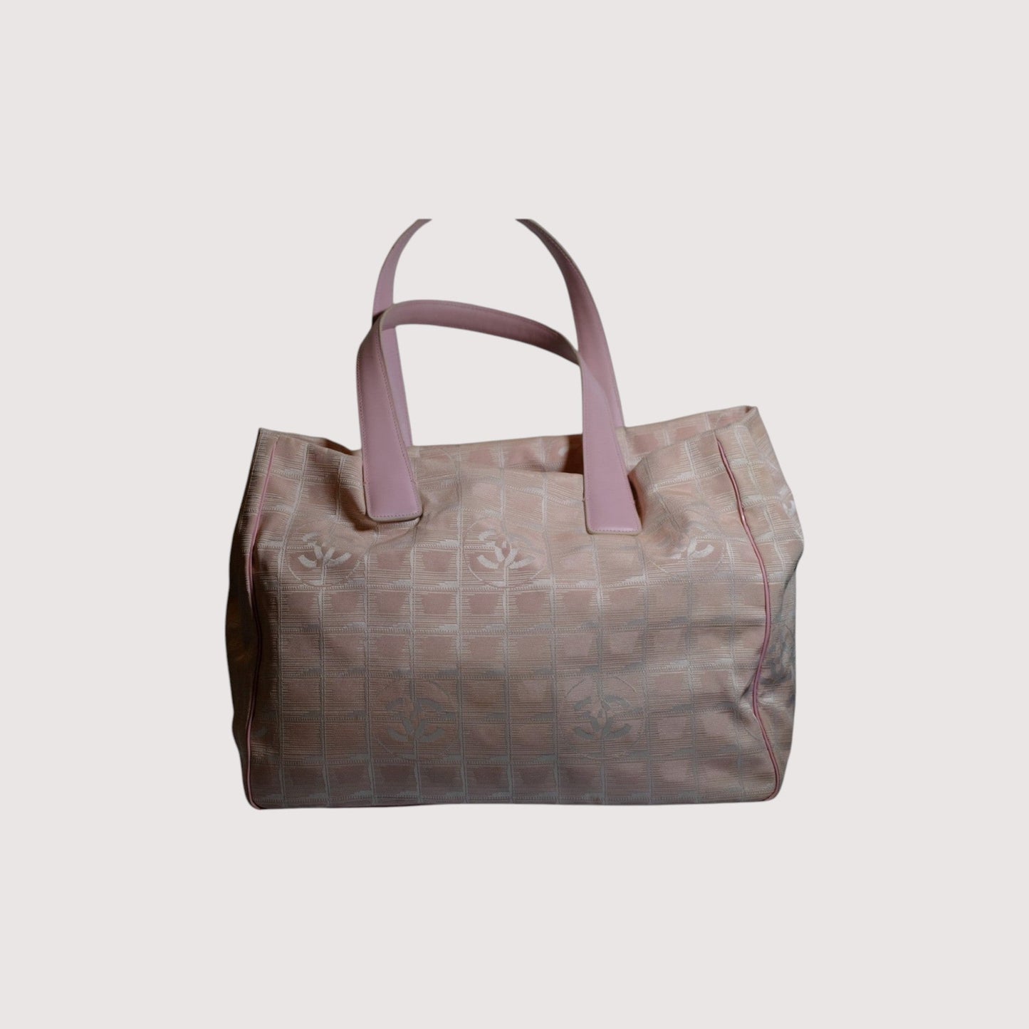 Chanel Pink Tote Bag Jacquard Leather Women's Handbag Large Shoulder Purse Vintage