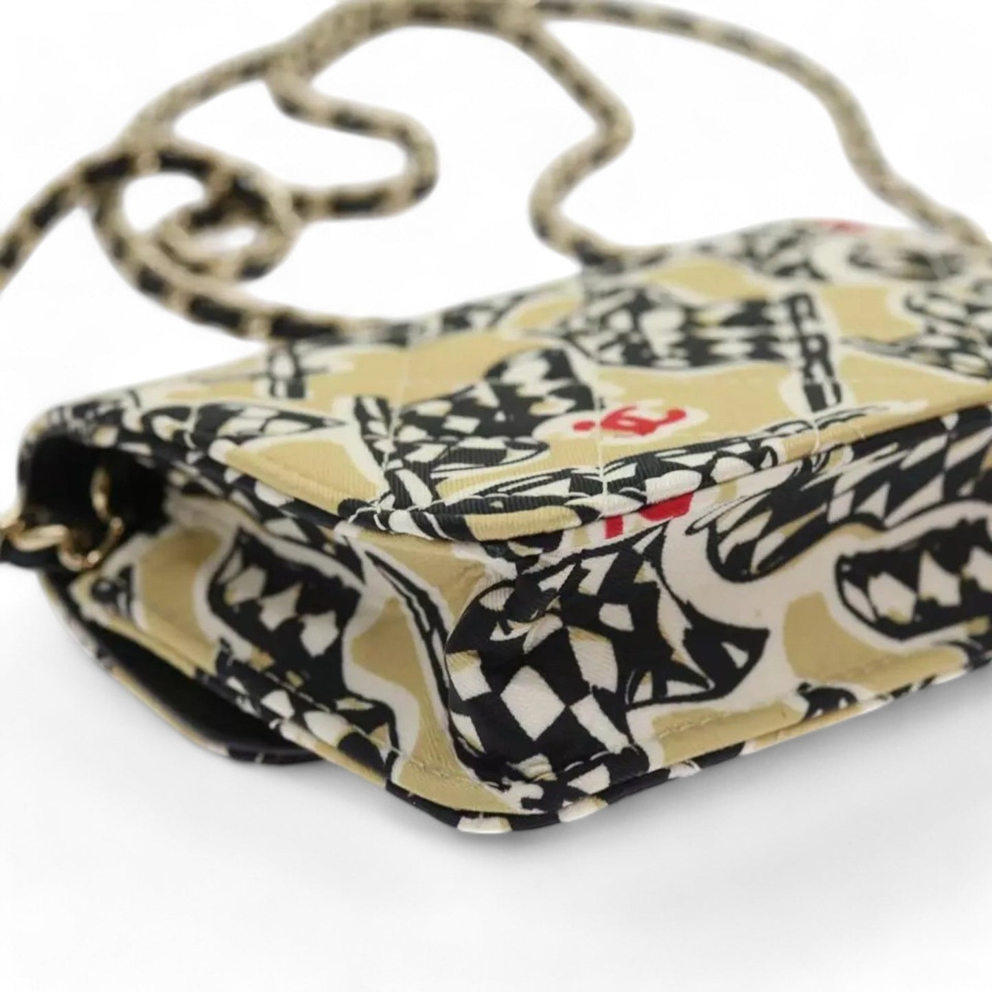 Chanel Mini Matelasse Shoulder Bag Canvas Beige Black CC Logo Chain Strap Women Handbag