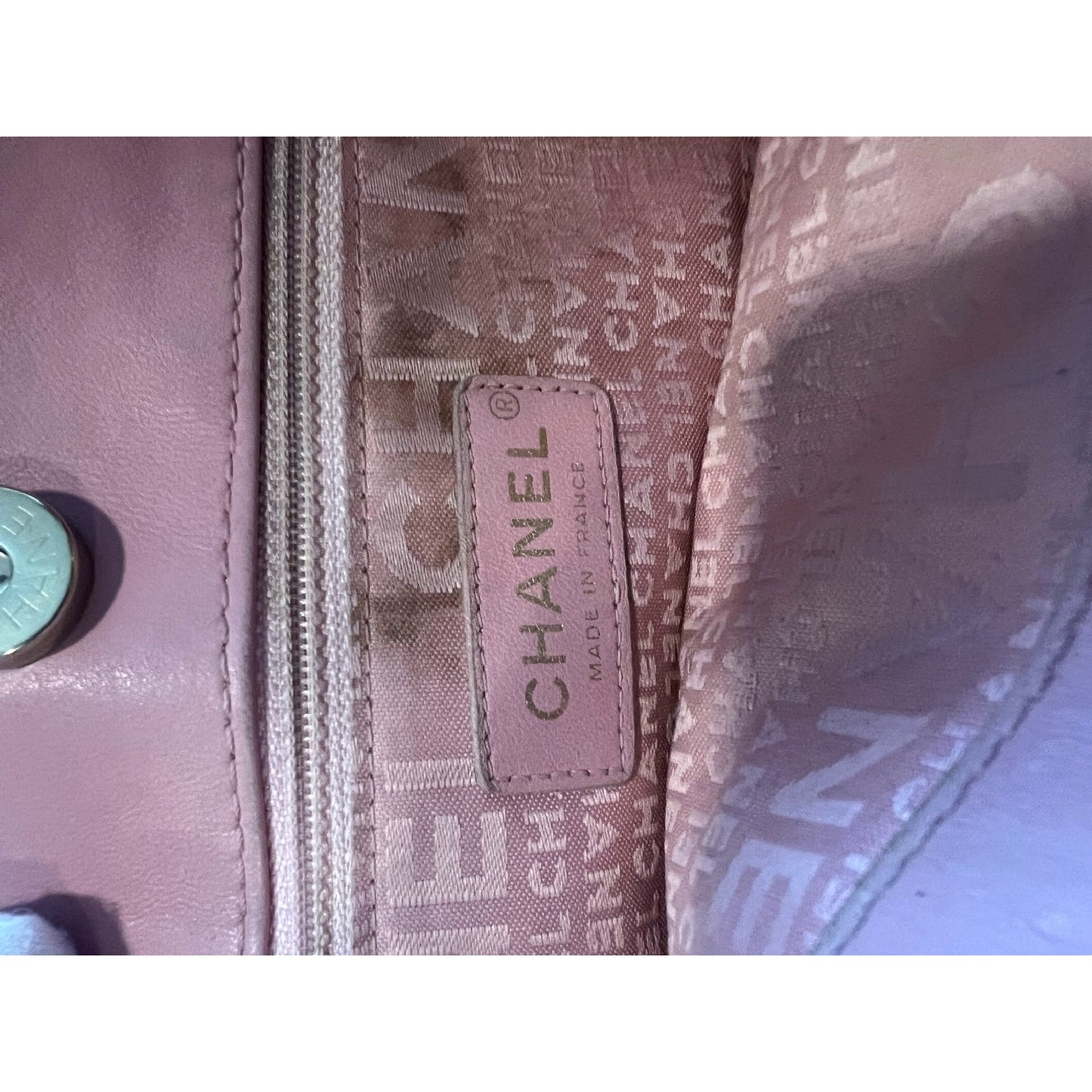 Chanel Pink Leather Tote Bag CC Logo Quilted Handbag Women's Vintage Shoulder Purse