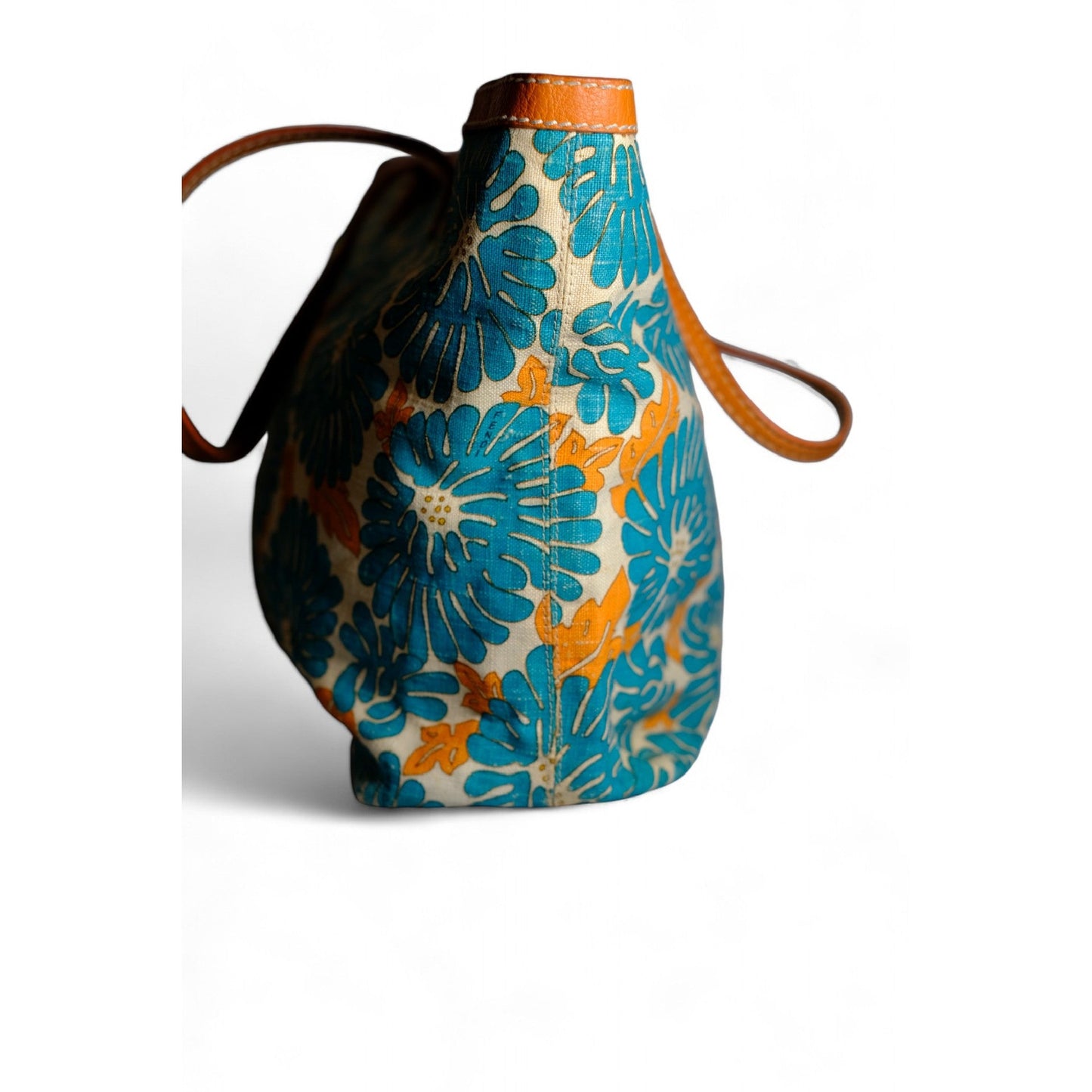 Fendi Floral Canvas Tote Bag Blue Orange Women's Handbag Large Vintage Designer Purse