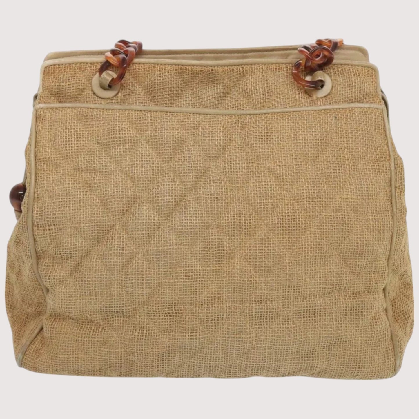 Chanel Matelasse Tote Bag Straw Brown CC Auth Quilted Chain Strap