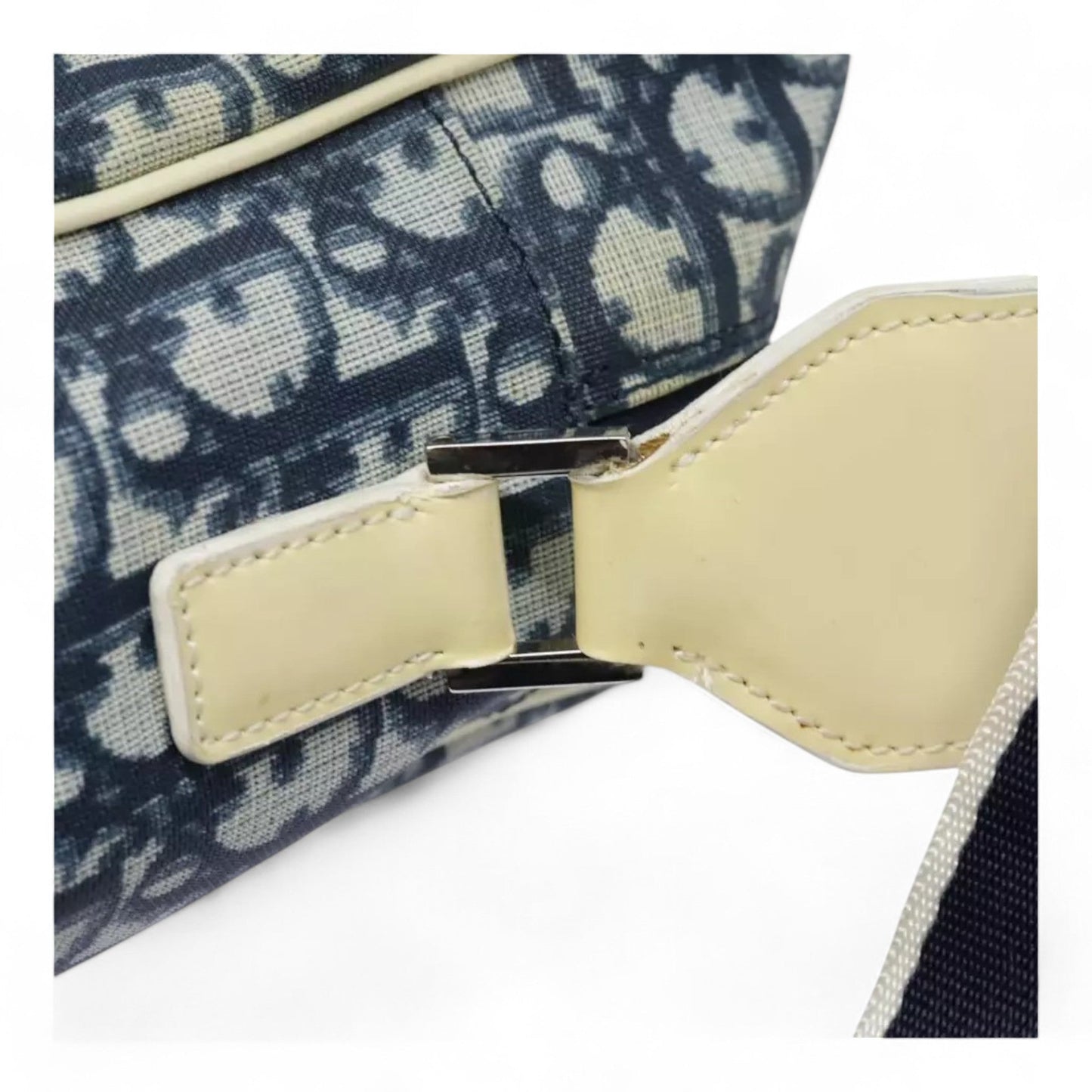Christian Dior Vintage Trotter Canvas Shoulder Bag Navy Silver Adjustable Strap