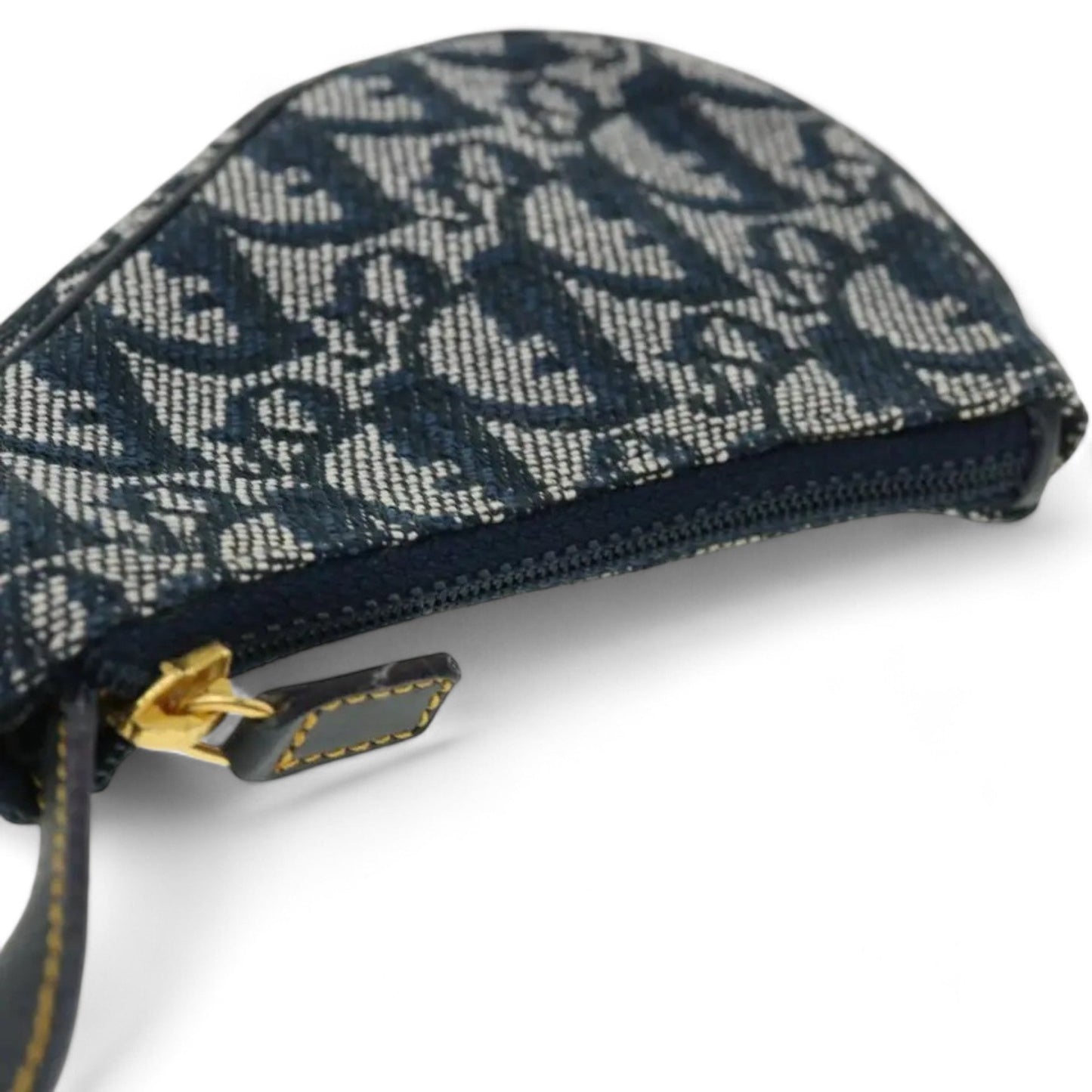 Christian Dior Trotter Canvas Saddle Coin Purse Navy Blue Gold Hardware Women's Handbag