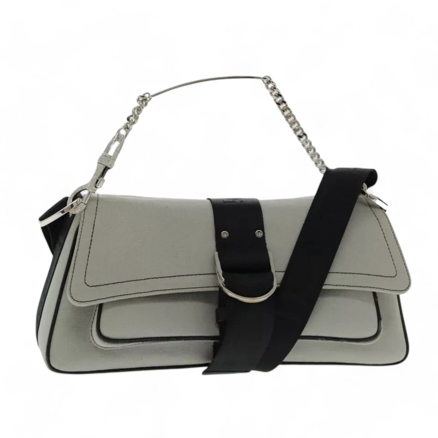 Christian Dior Hardcore Shoulder Bag Canvas Silver Womens Handbag
