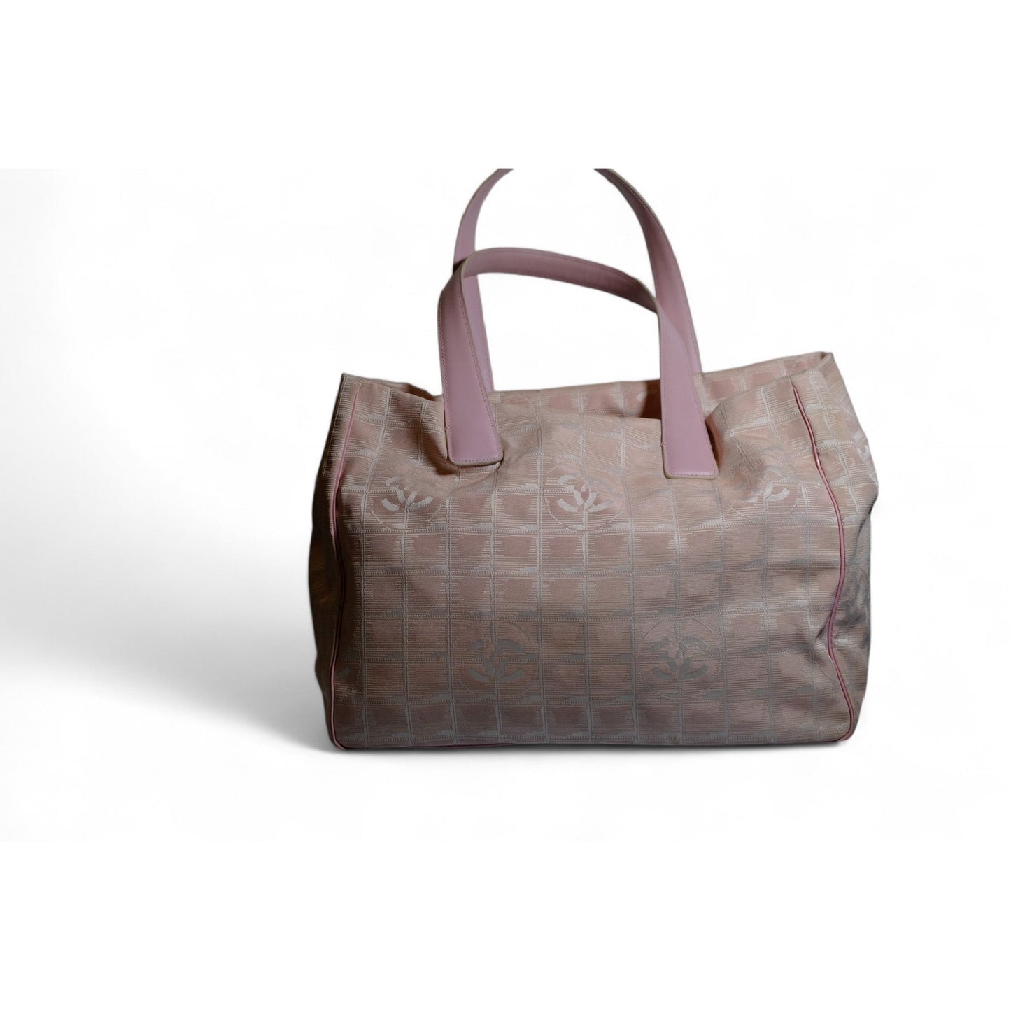 Chanel Pink Tote Bag Jacquard Leather Women's Handbag Large Shoulder Purse Vintage