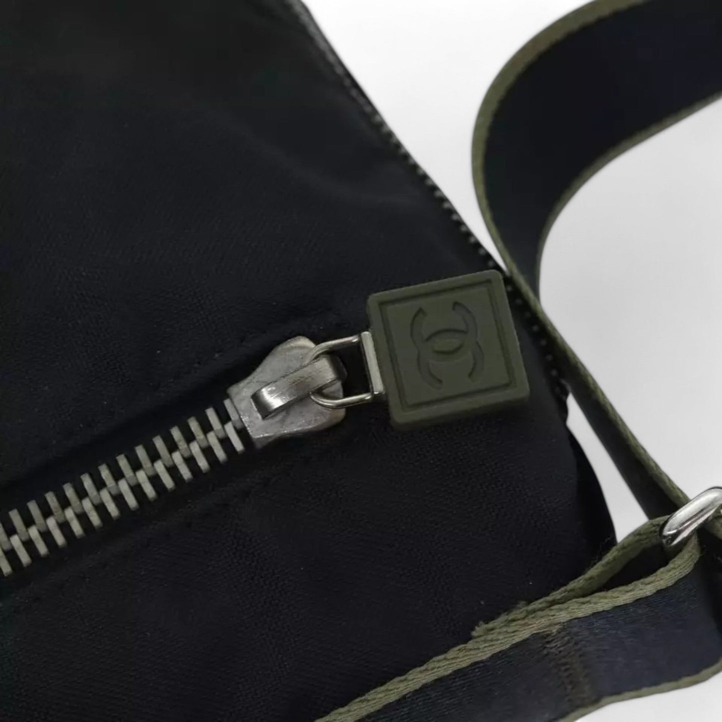Chanel Sports Coco Mark Shoulder Bag Nylon Black Silver Vintage Crossbody Purse