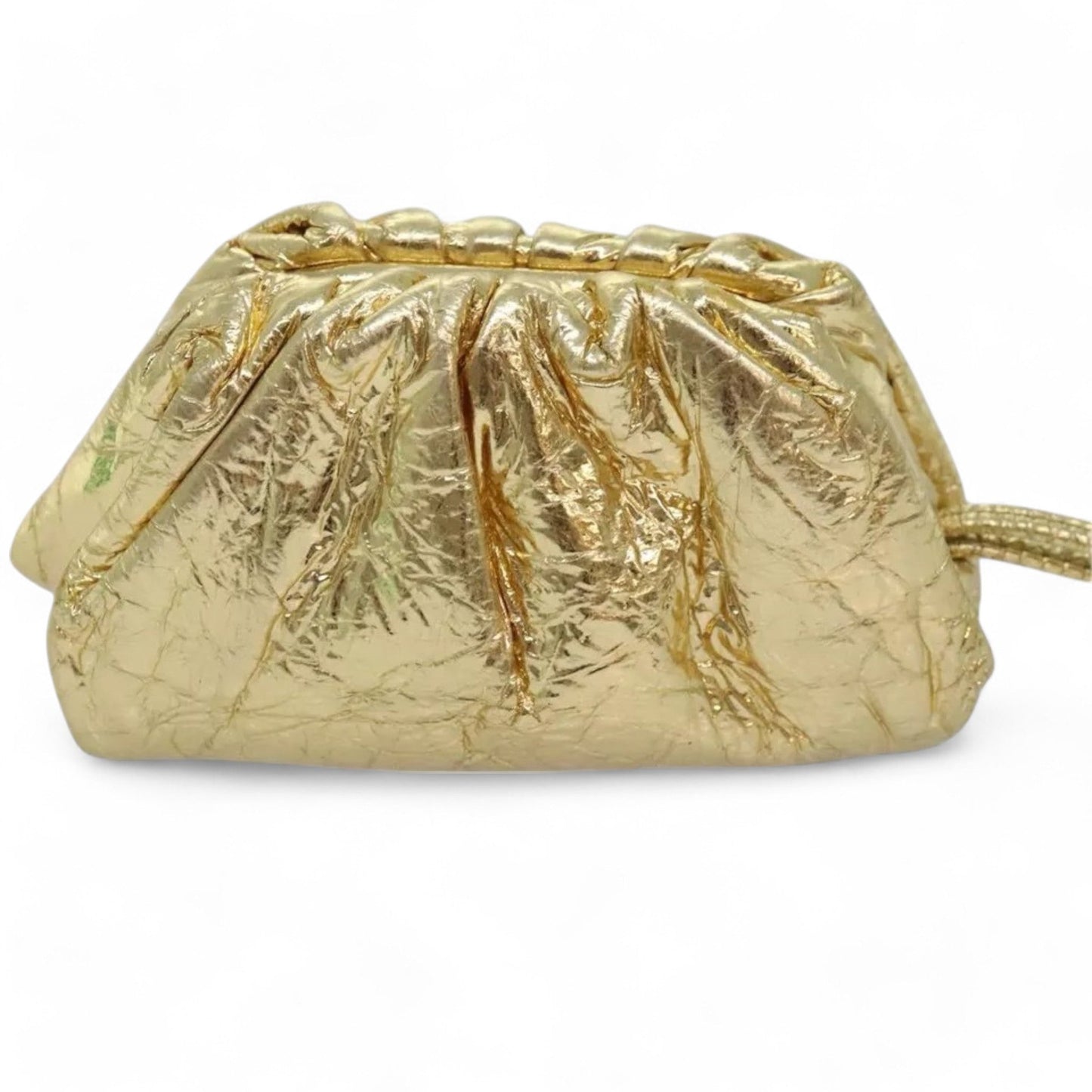 Bottega Veneta Pouch Leather Gold Women's Bag with Strap and Dust Bag