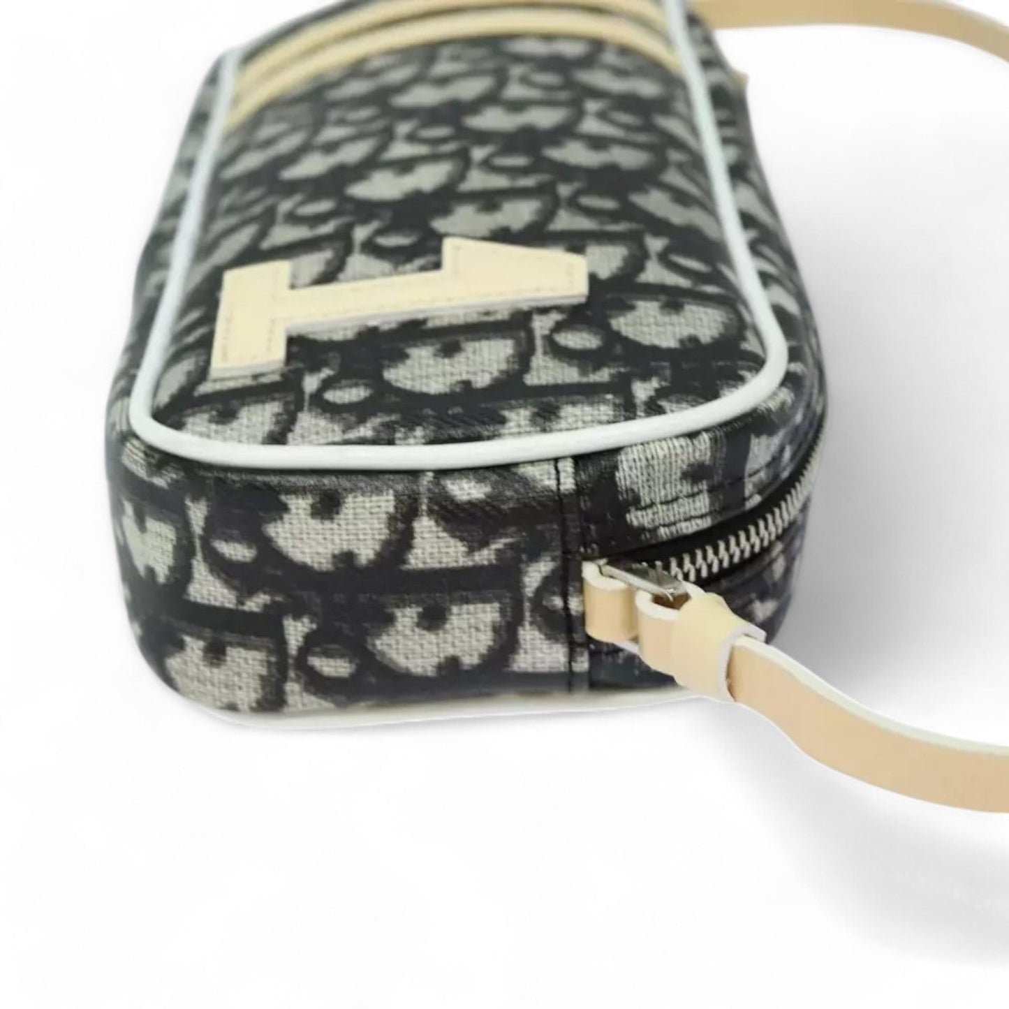 Christian Dior Vintage Trotter Canvas Black Beige Women's Handbag