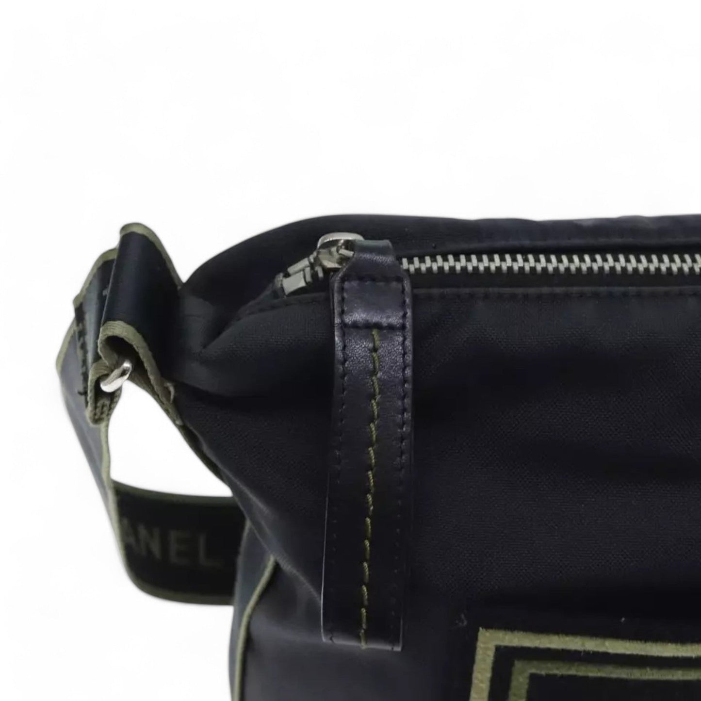 Chanel Sports Coco Mark Shoulder Bag Nylon Black Silver Vintage Crossbody Purse
