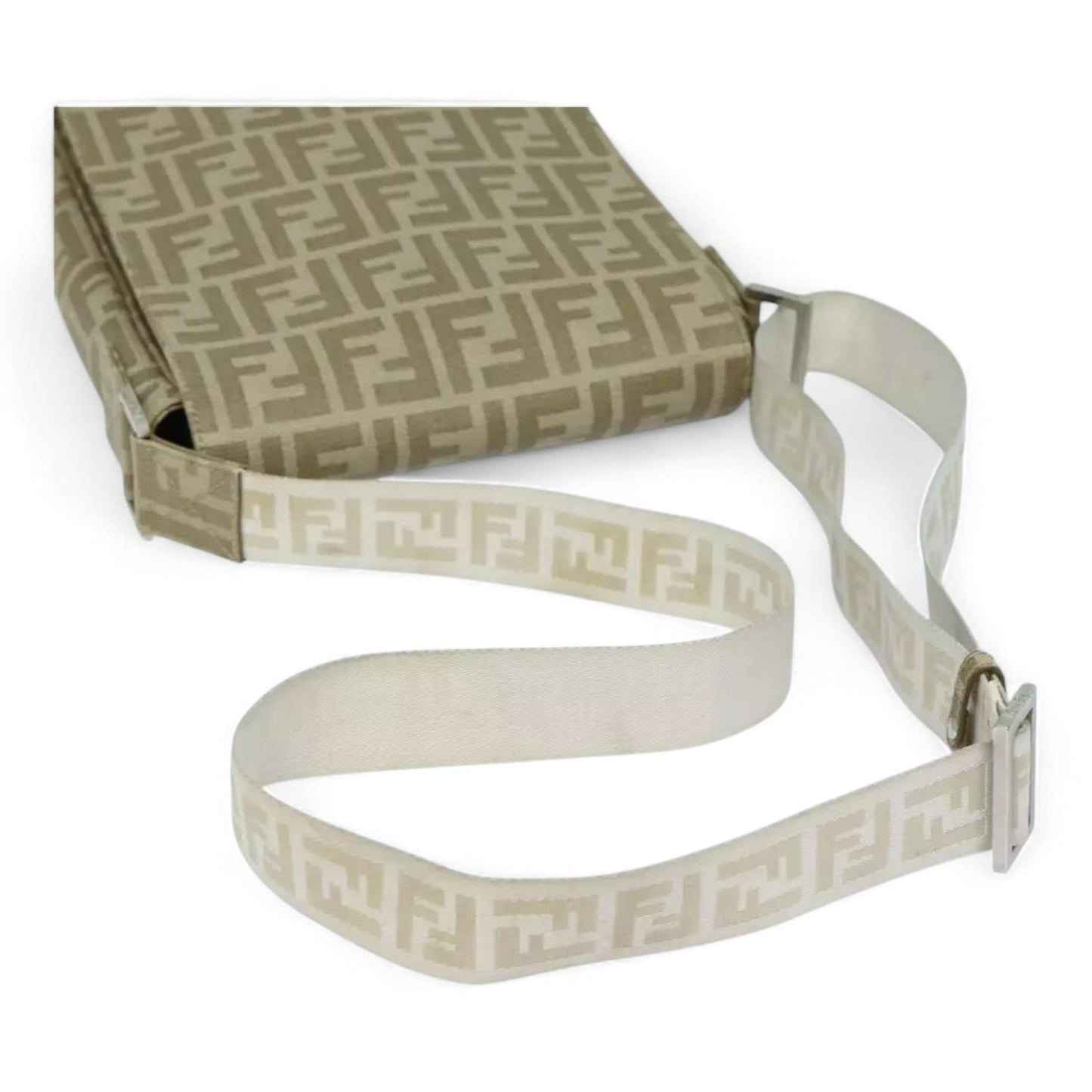 Fendi Zucca Canvas Shoulder Bag Beige Unisex Handbag
