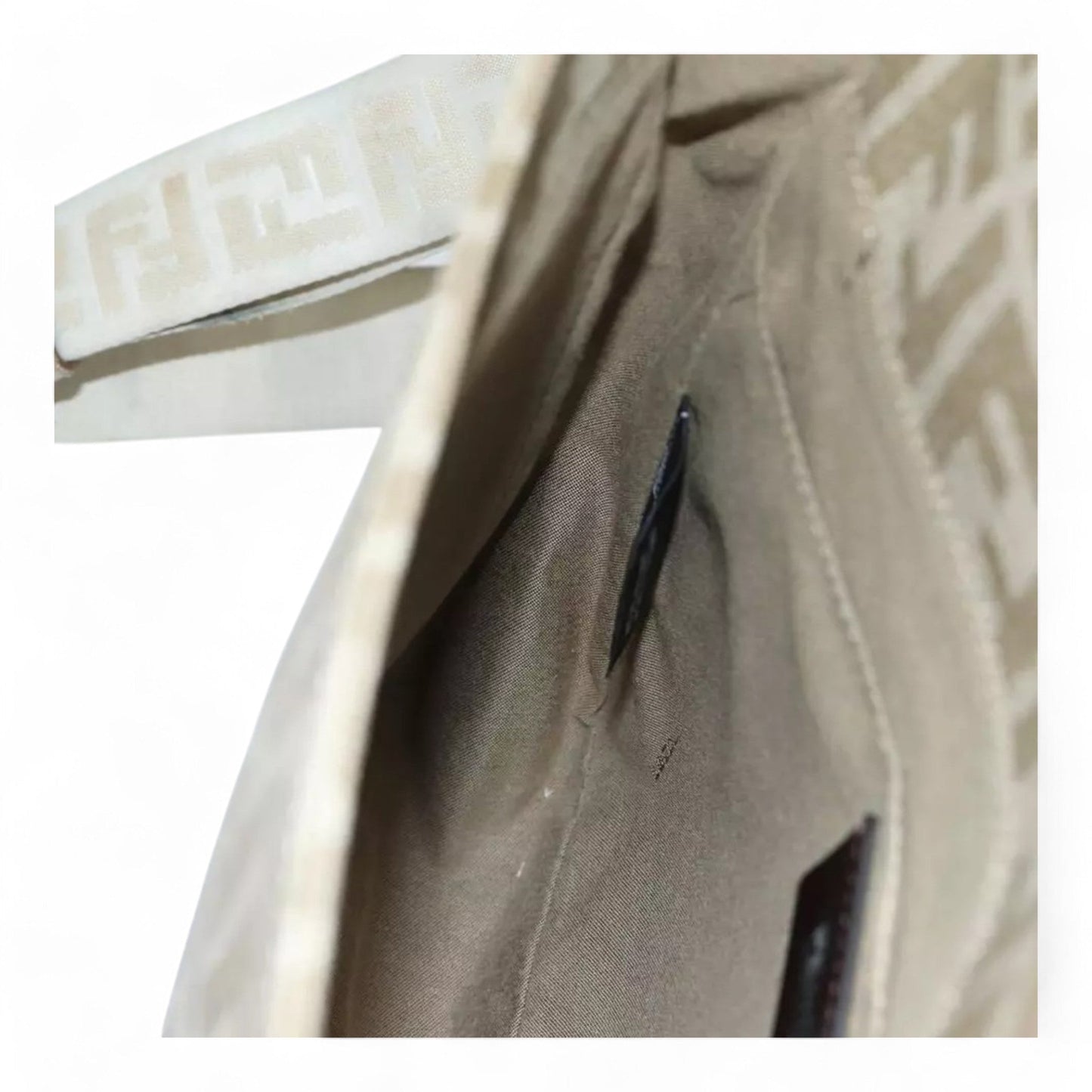 Fendi Zucca Canvas Shoulder Bag Beige Unisex Handbag
