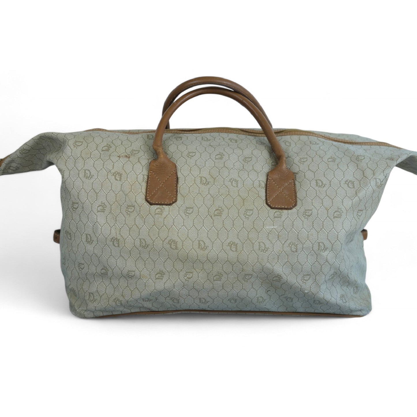 Christian Dior Canvas Duffle Bag Brown Monogram Travel Tote Unisex Vintage Handbag