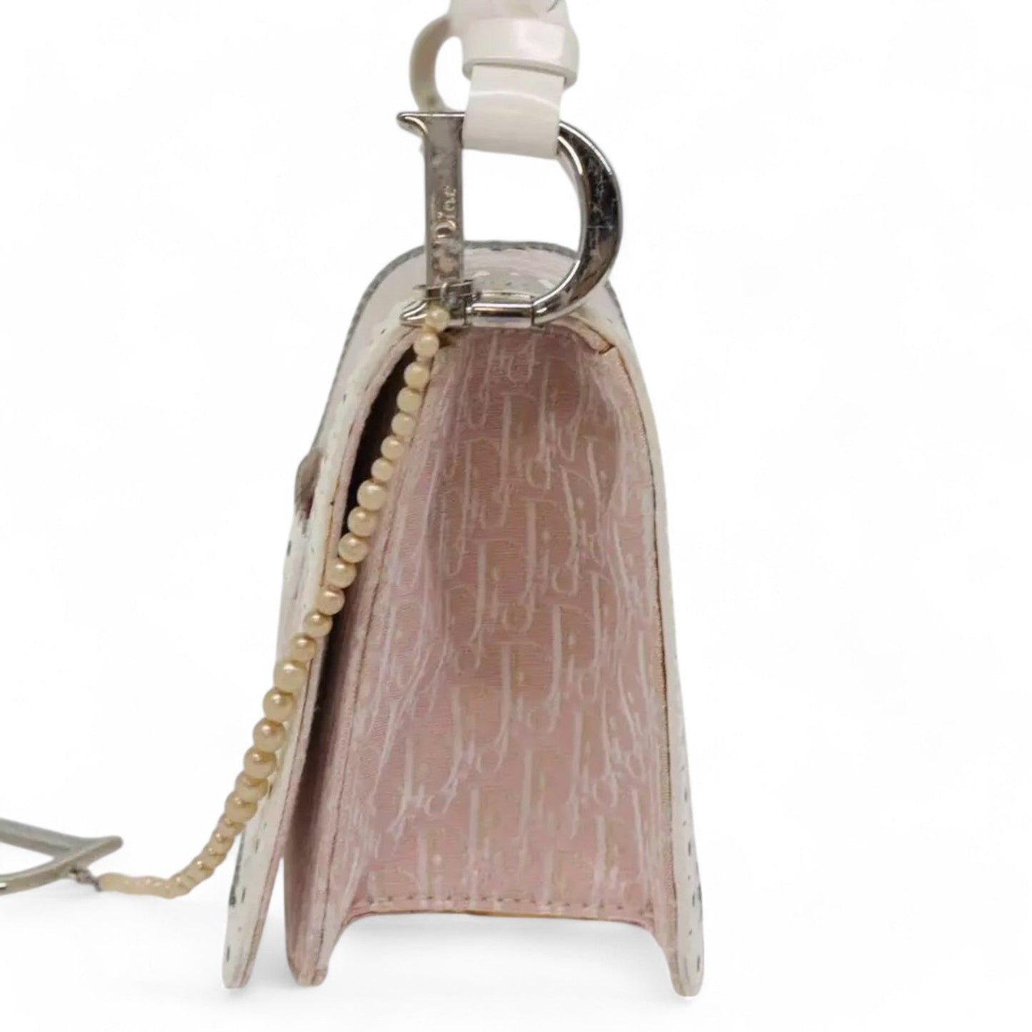 Christian Dior Trotter Canvas Shoulder Bag Pink White Women's Handbag Made in Italy