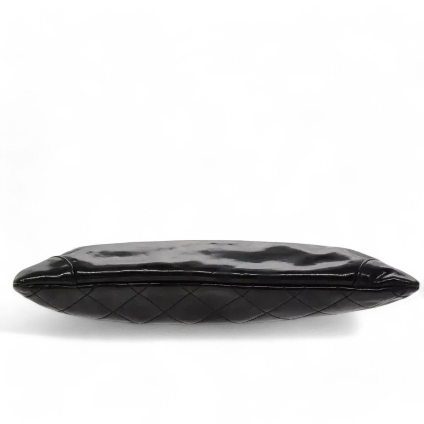 CHANEL Matelasse Chain Shoulder Bag Patent Leather Black Silver CC