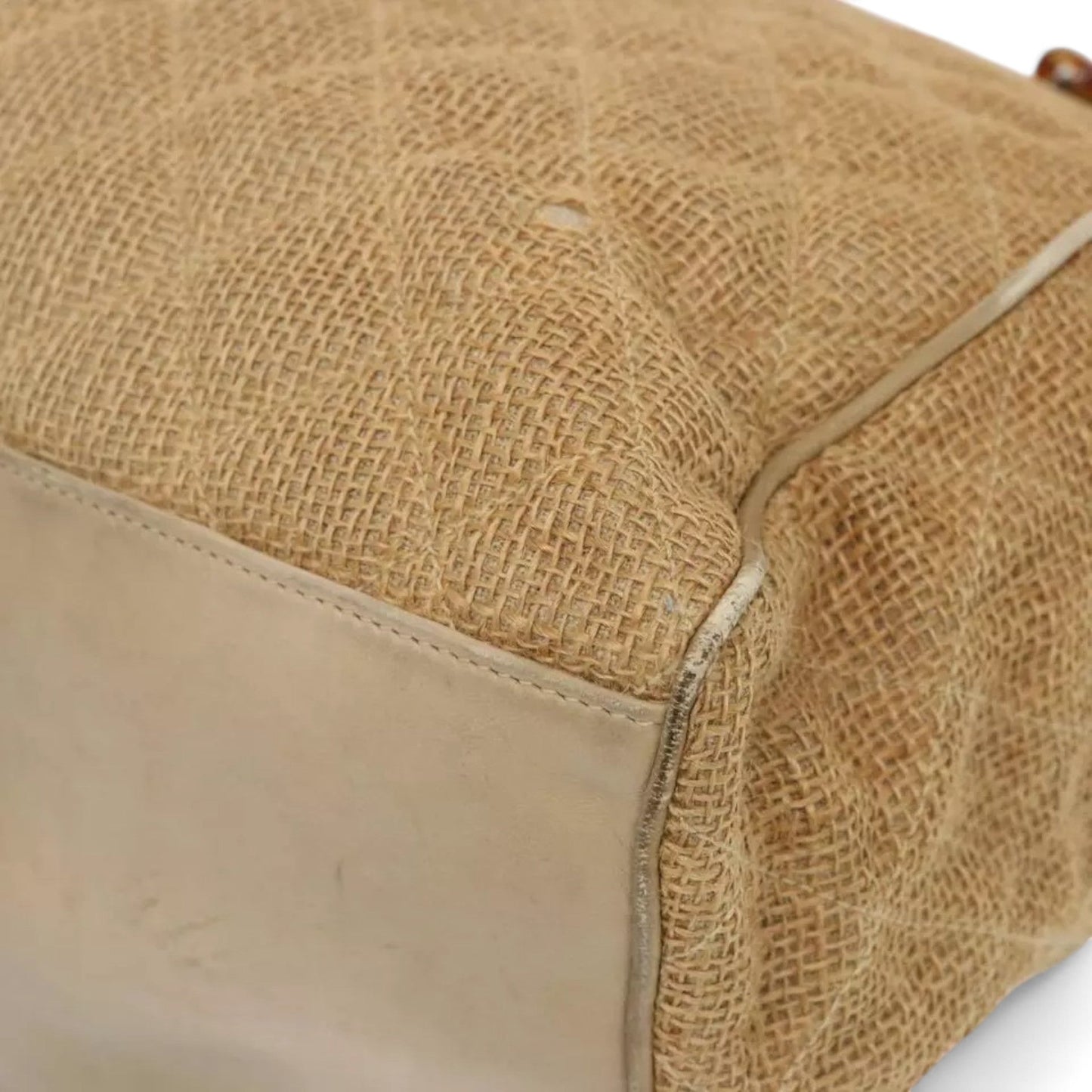 Chanel Matelasse Tote Bag Straw Brown CC Auth Quilted Chain Strap