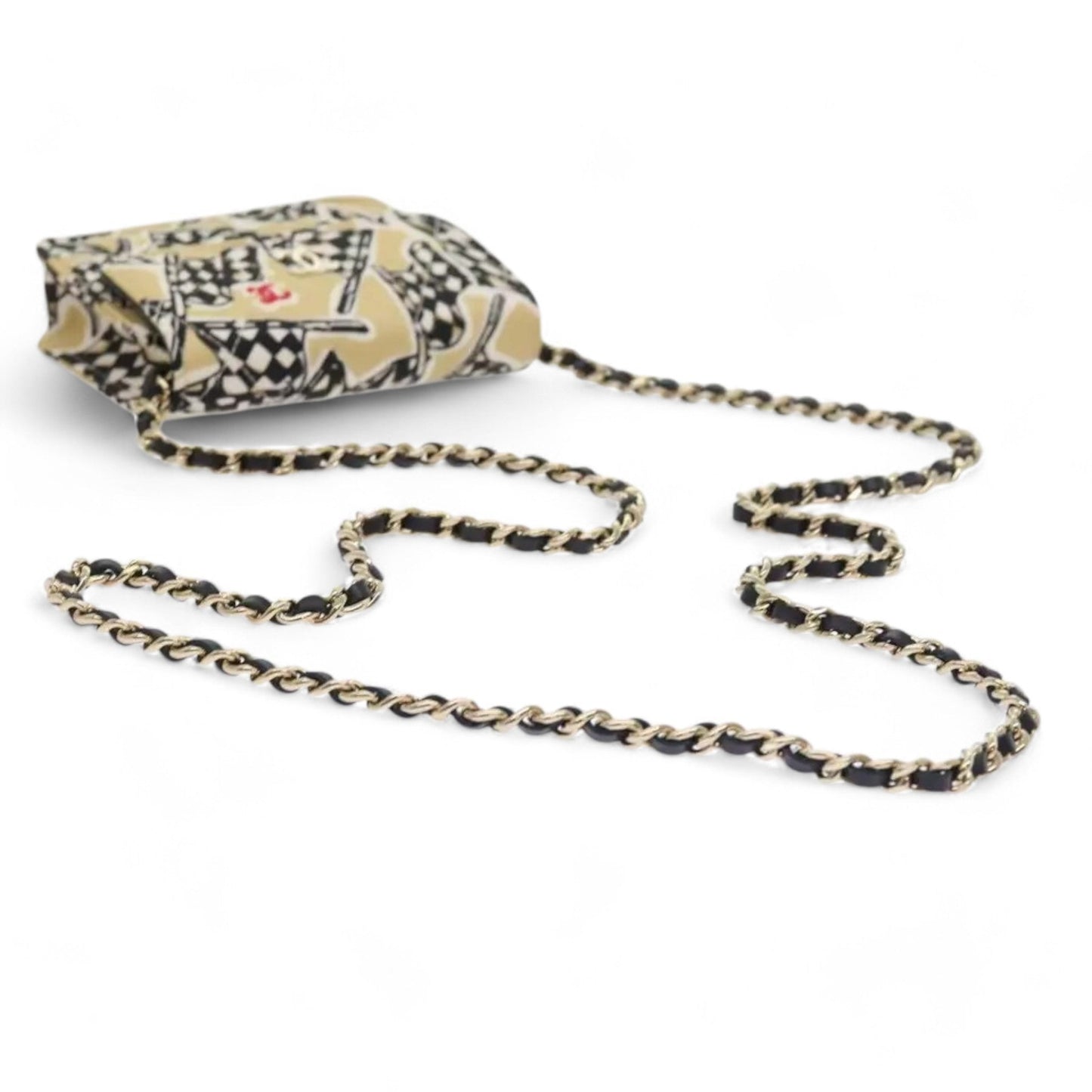 Chanel Mini Matelasse Shoulder Bag Canvas Beige Black CC Logo Chain Strap Women Handbag