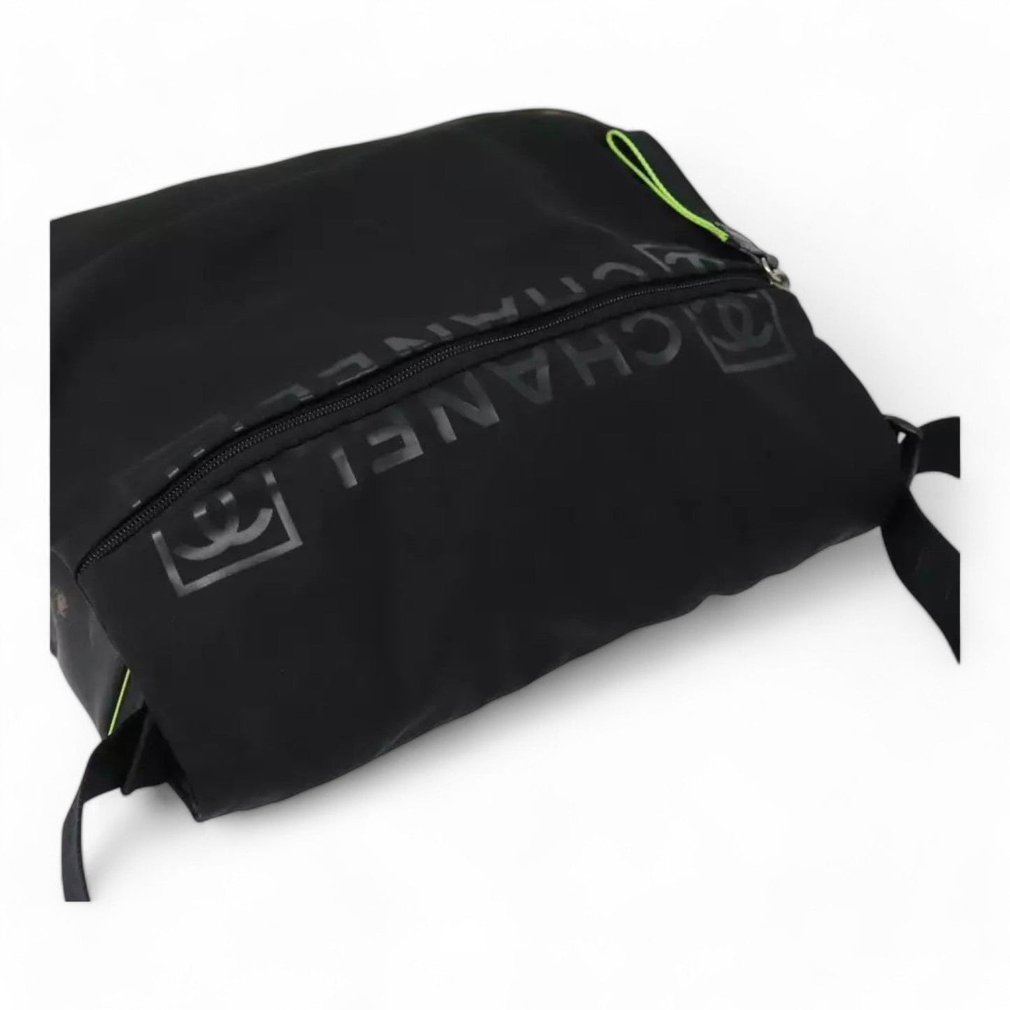 Chanel Sports Shoulder Bag Nylon Black Silver Unisex CC Logo Adjustable Strap