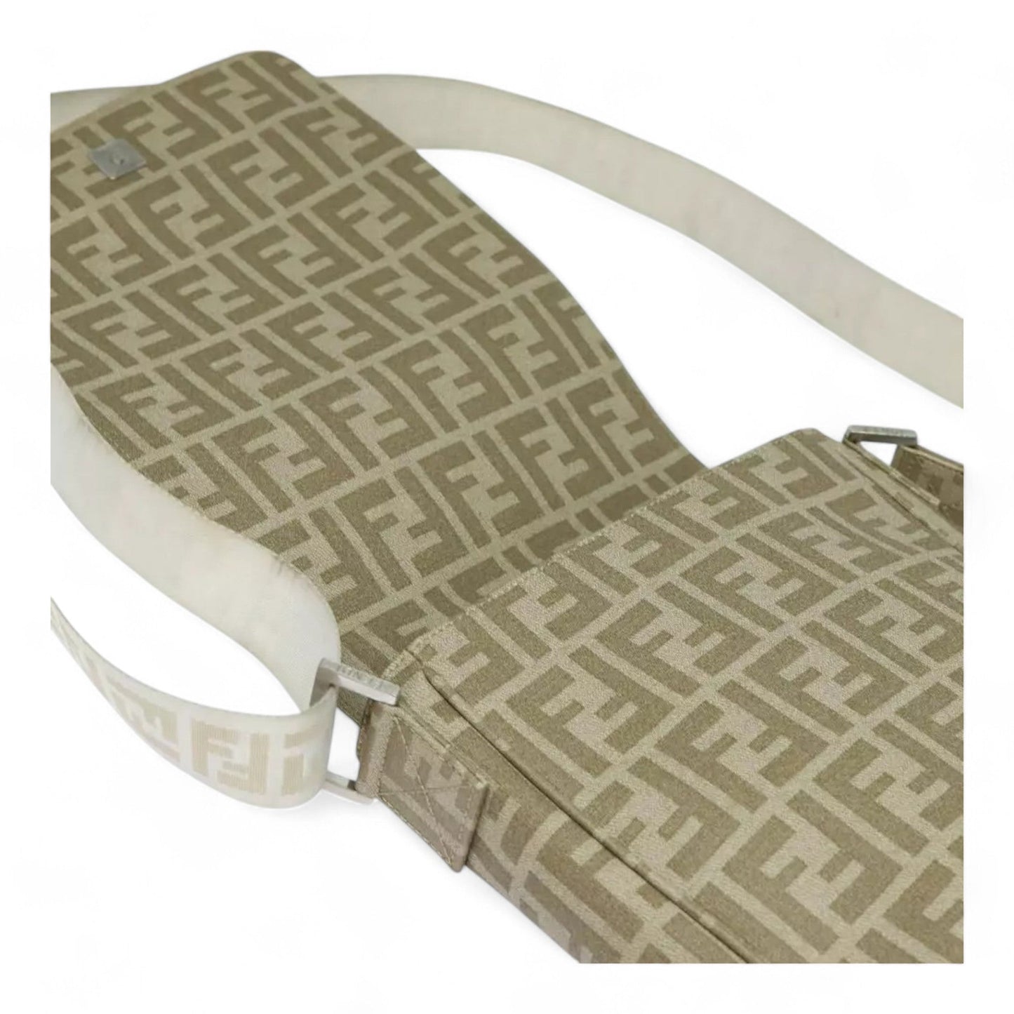 Fendi Zucca Canvas Shoulder Bag Beige Unisex Handbag