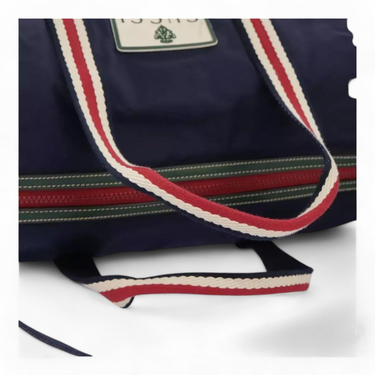Gucci Sherry Line Hand Bag Nylon 2way Navy Red Shoulder Strap Handle Drop Vintage Unisex Made in Italy