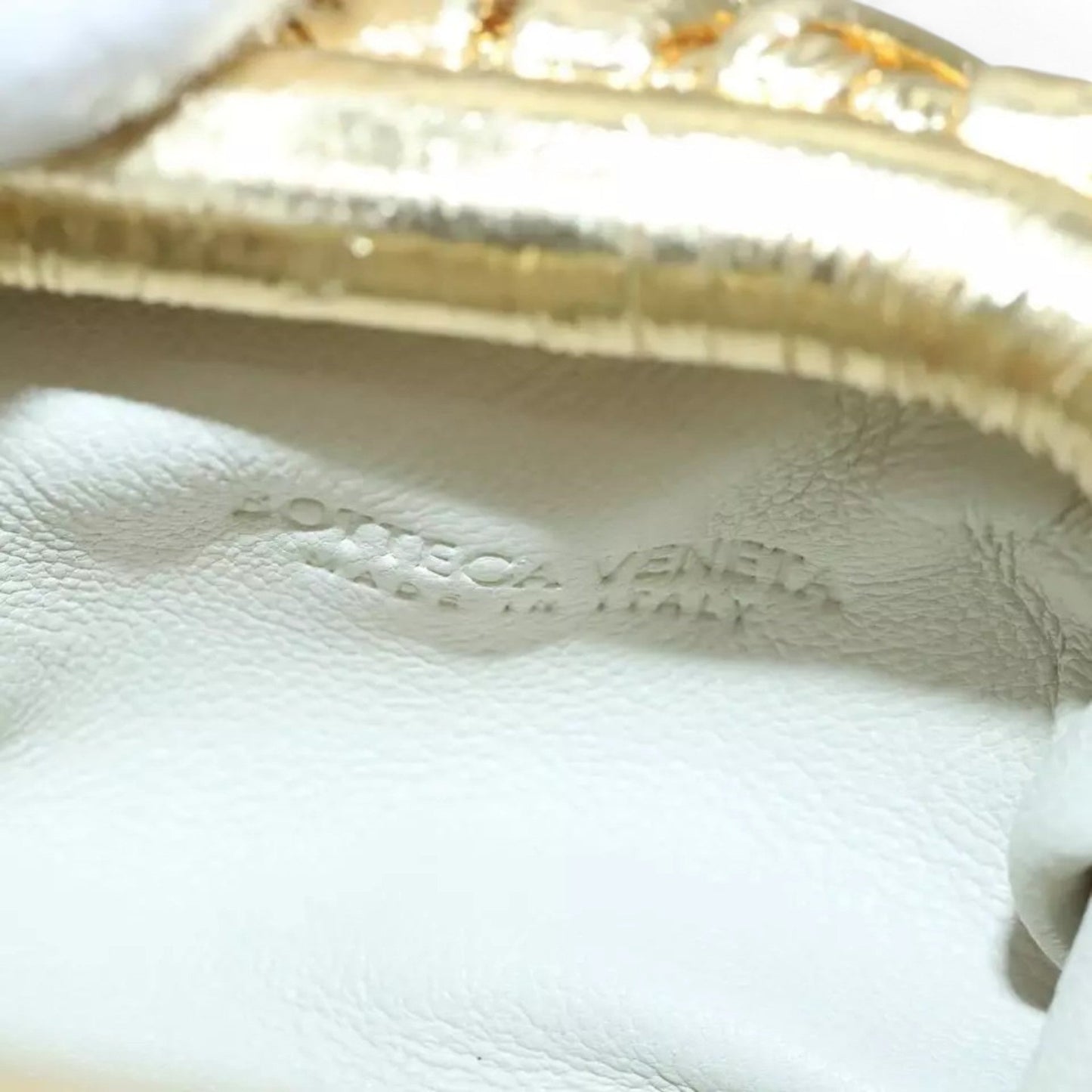 Bottega Veneta Pouch Leather Gold Women's Bag with Strap and Dust Bag