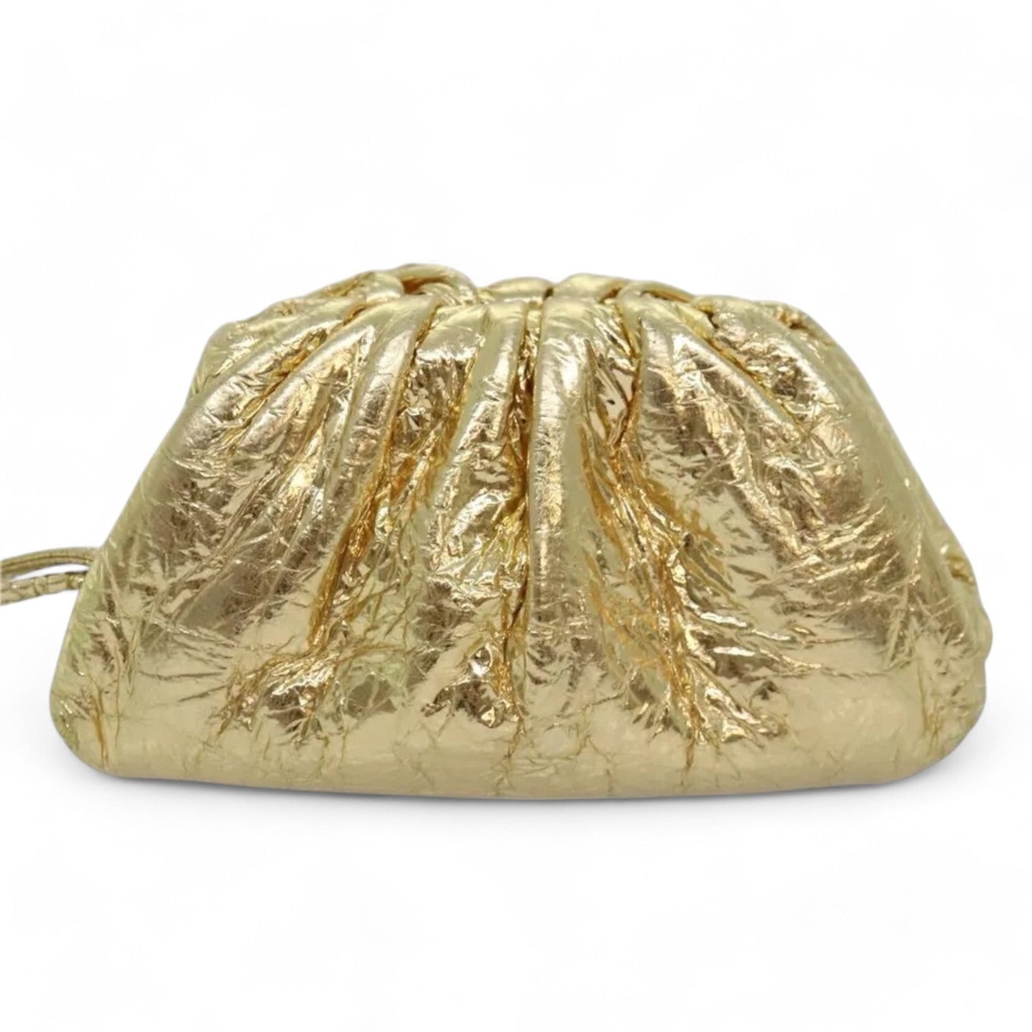 Bottega Veneta Pouch Leather Gold Women's Bag with Strap and Dust Bag