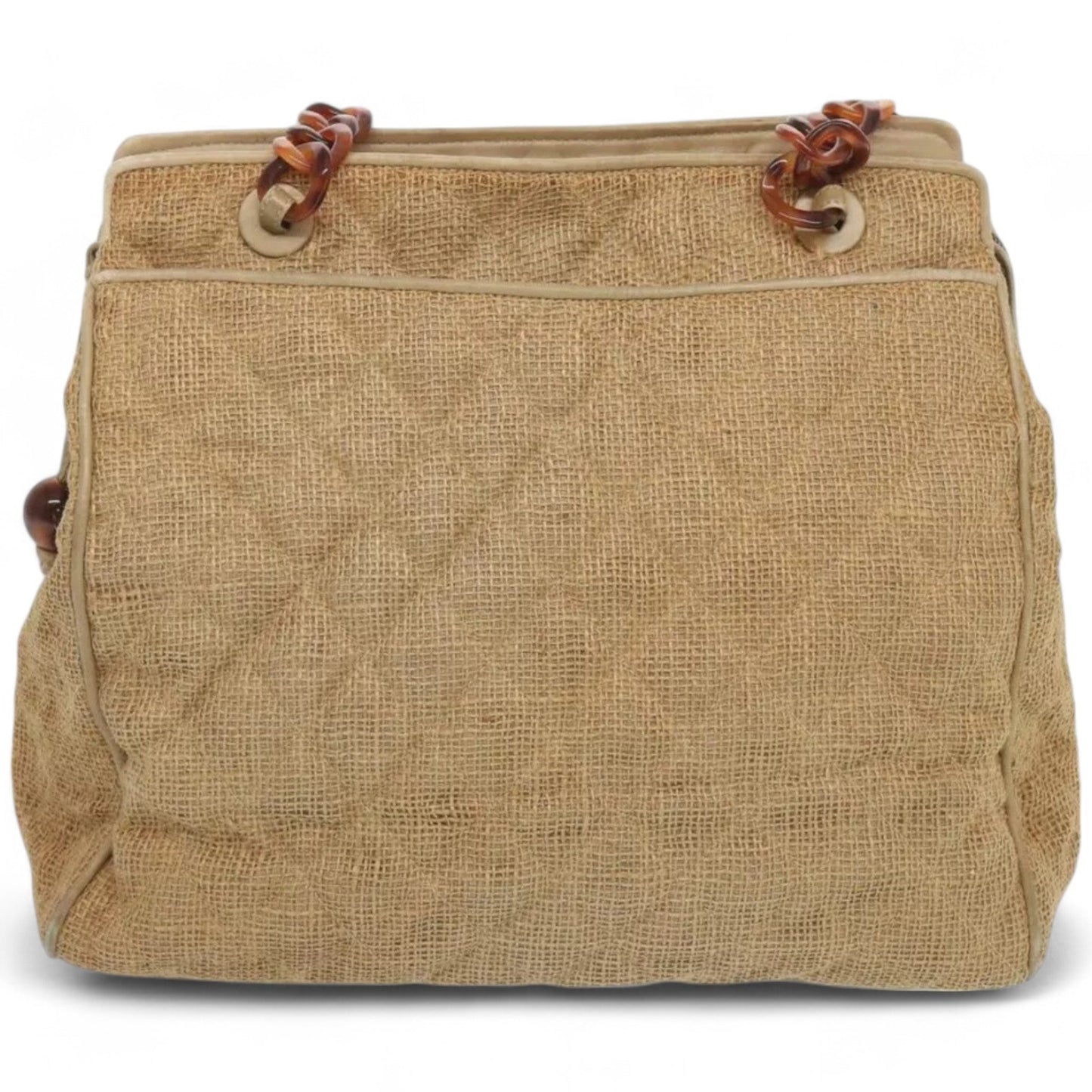 Chanel Matelasse Tote Bag Straw Brown CC Auth Quilted Chain Strap