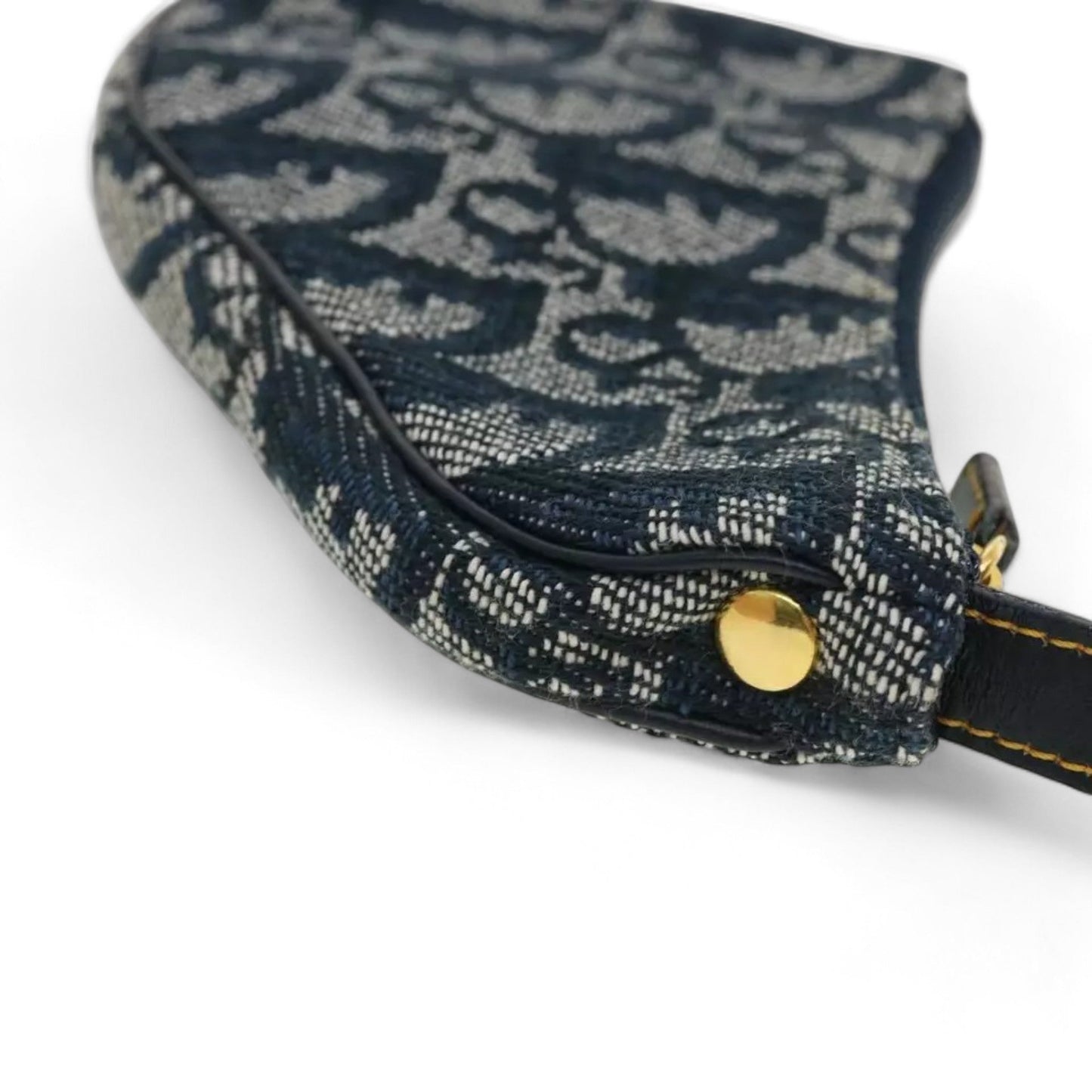 Christian Dior Trotter Canvas Saddle Coin Purse Navy Blue Gold Hardware Women's Handbag