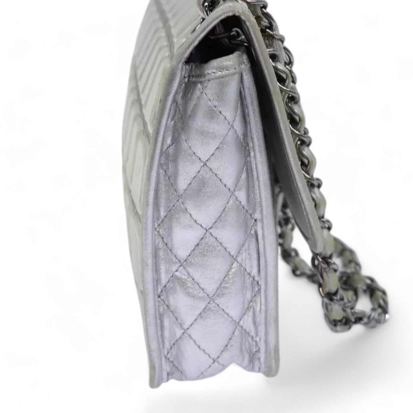 CHANEL Ice Cube Chain Turn Lock Bag Vinyl Silver Shoulder Bag