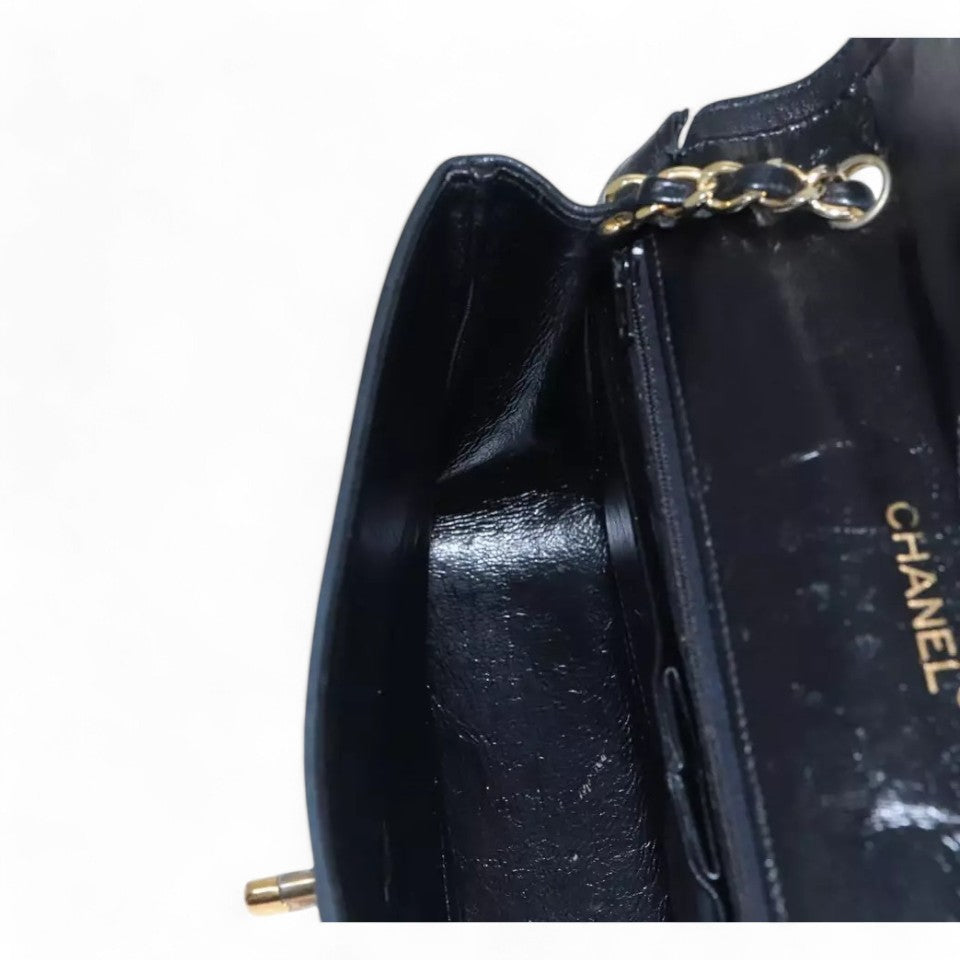 Chanel Matelasse Chain Shoulder Bag Lambskin Black Gold CC