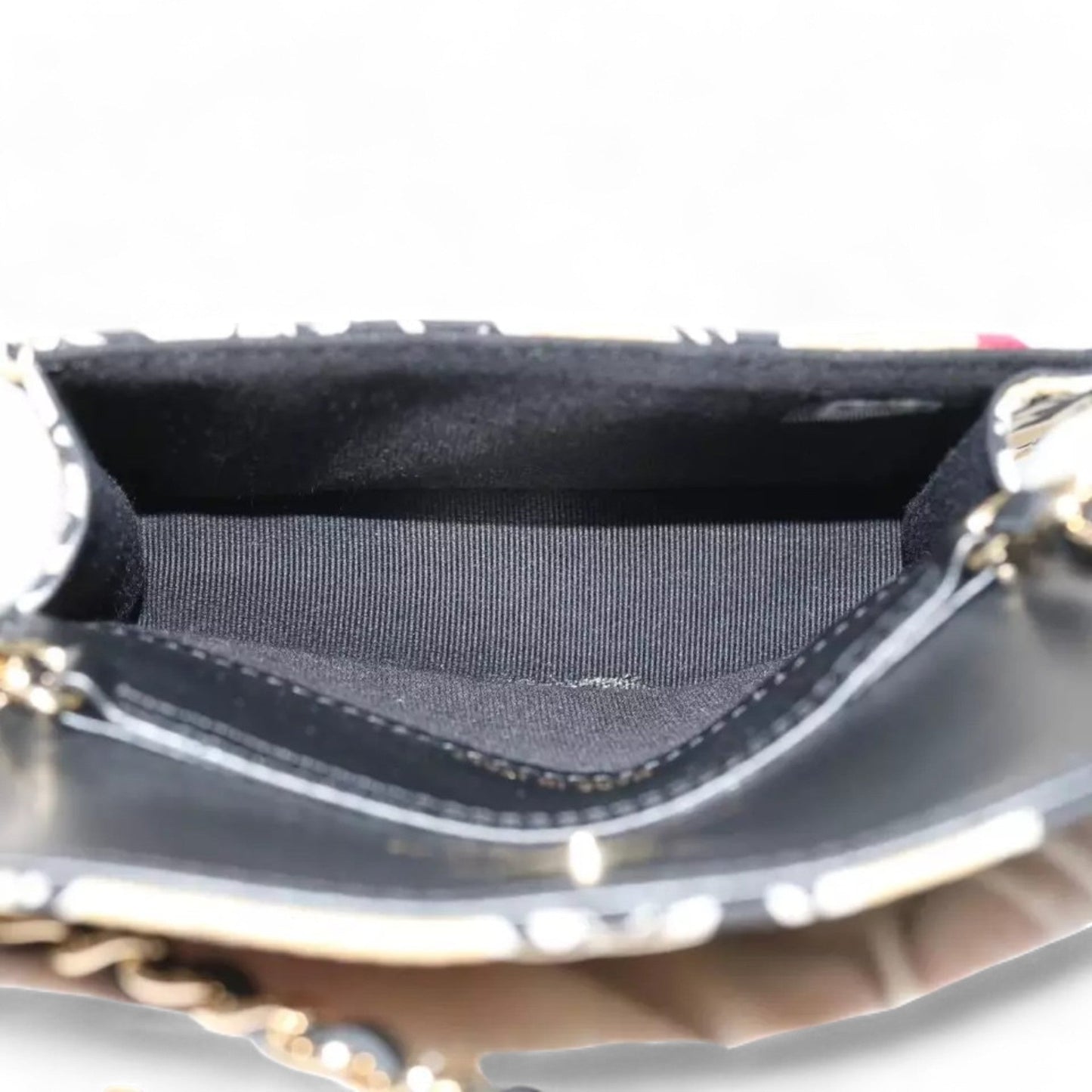 Chanel Mini Matelasse Shoulder Bag Canvas Beige Black CC Logo Chain Strap Women Handbag