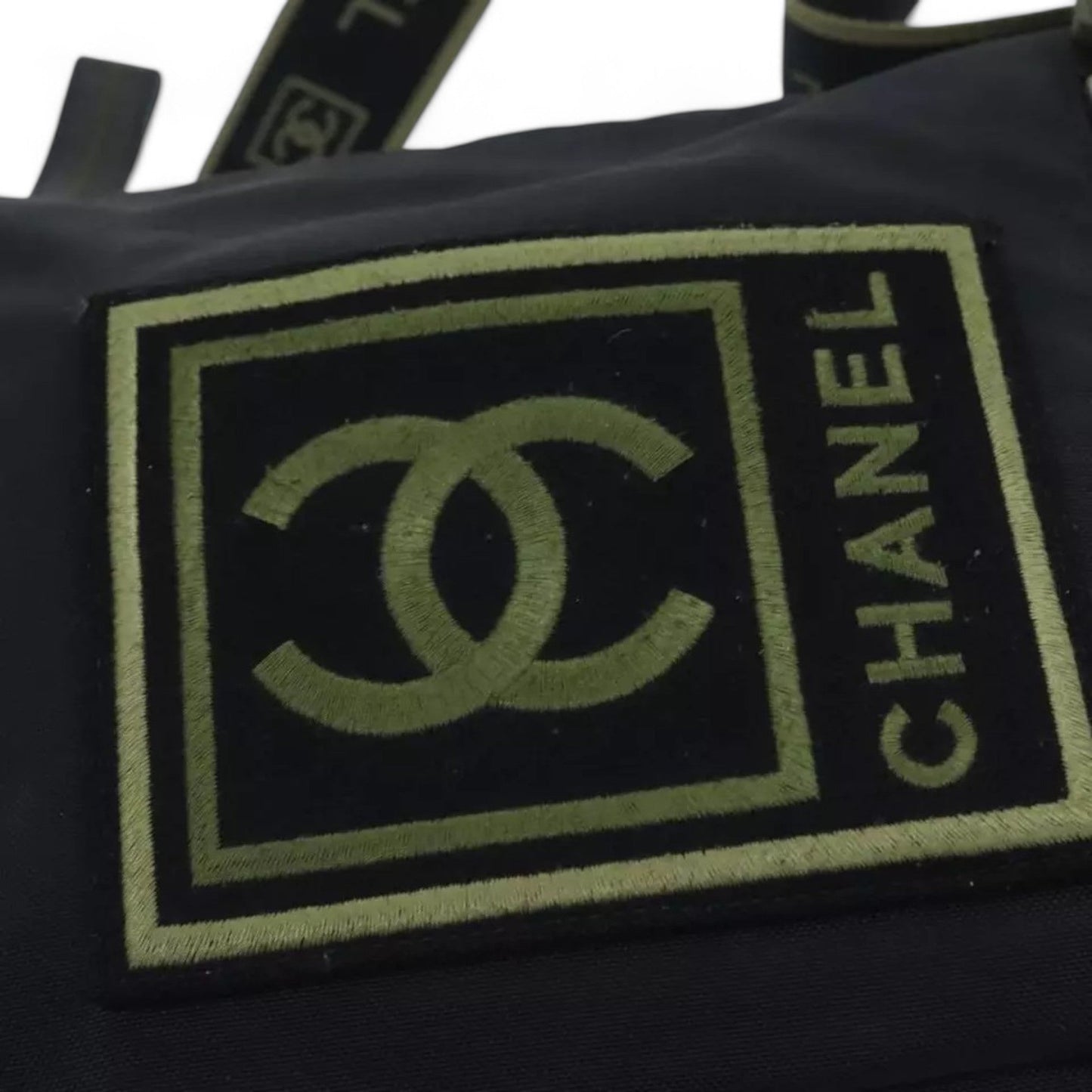 Chanel Sports Coco Mark Shoulder Bag Nylon Black Silver Vintage Crossbody Purse