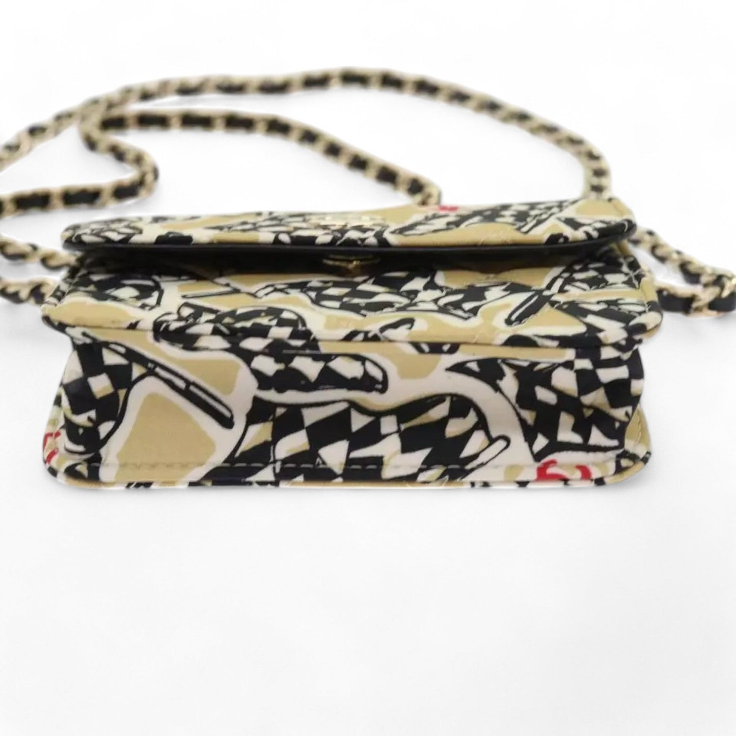 Chanel Mini Matelasse Shoulder Bag Canvas Beige Black CC Logo Chain Strap Women Handbag