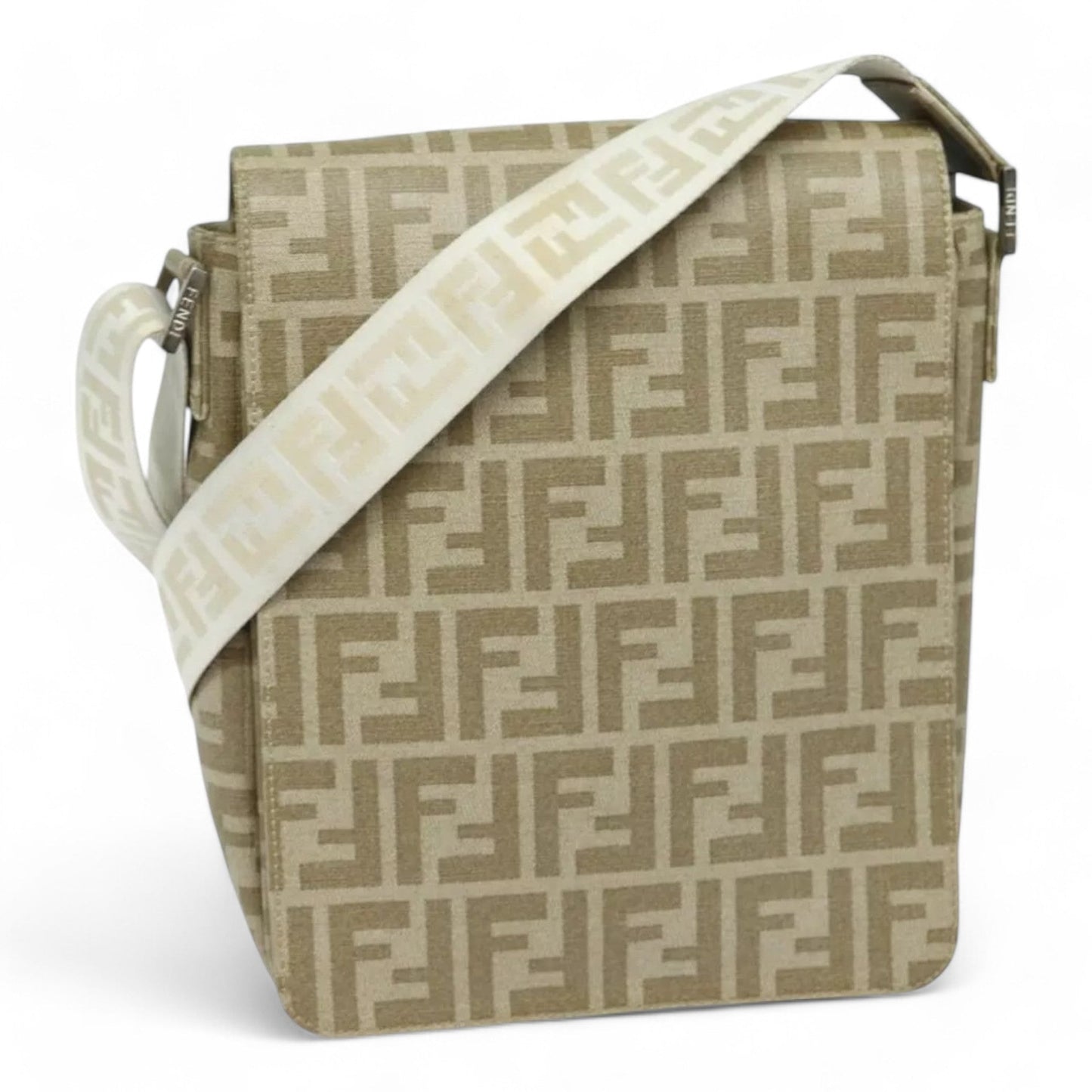 Fendi Zucca Canvas Shoulder Bag Beige Unisex Handbag
