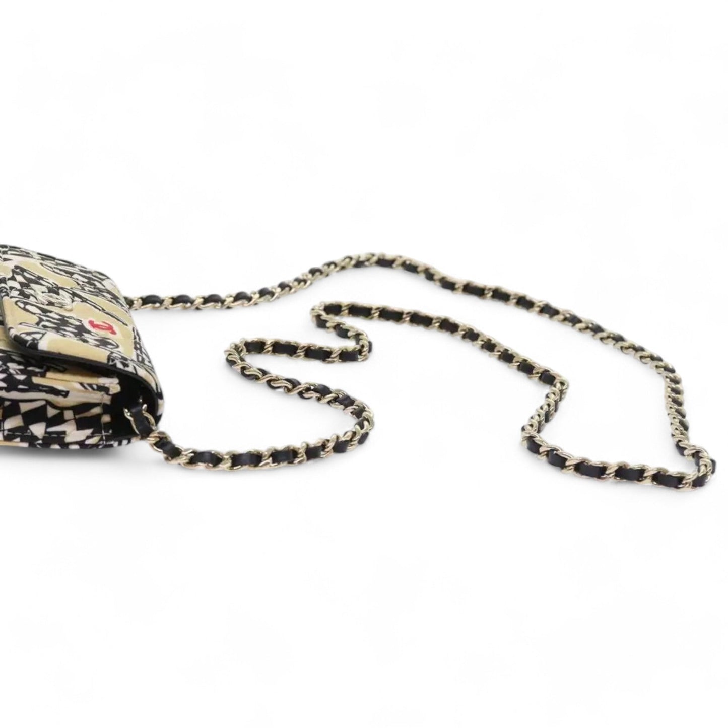Chanel Mini Matelasse Shoulder Bag Canvas Beige Black CC Logo Chain Strap Women Handbag