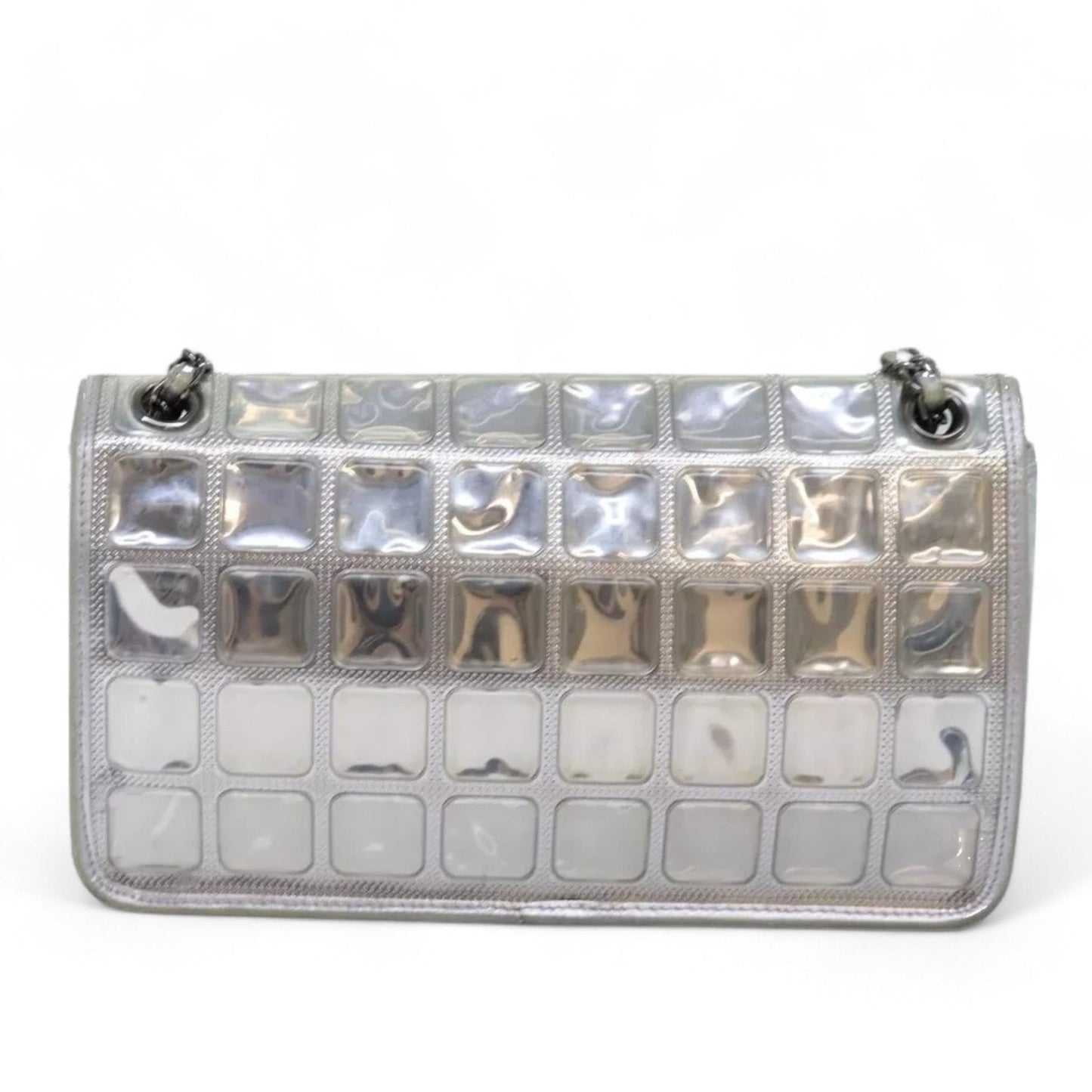CHANEL Ice Cube Chain Turn Lock Bag Vinyl Silver Shoulder Bag