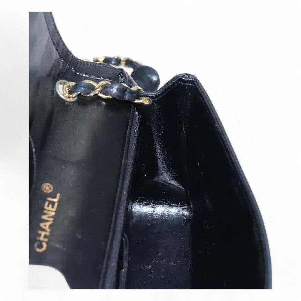Chanel Matelasse Chain Shoulder Bag Lambskin Black Gold CC