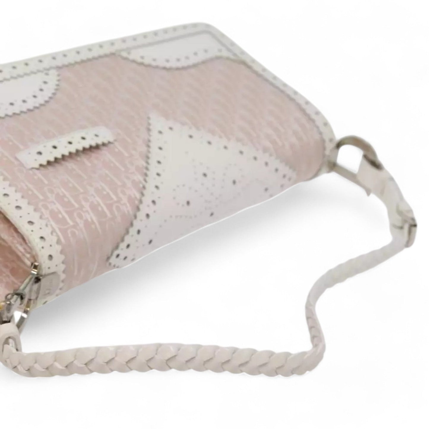 Christian Dior Trotter Canvas Shoulder Bag Pink White Women's Handbag Made in Italy