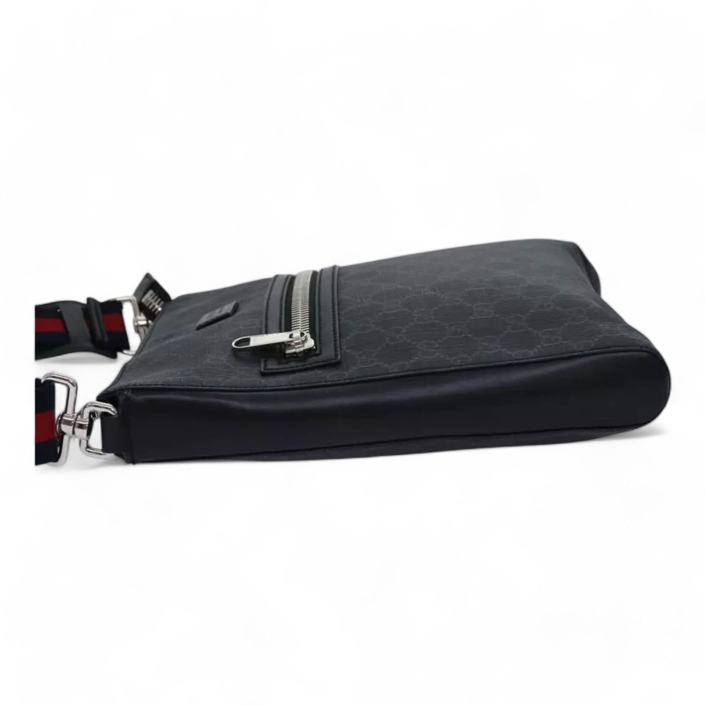 Gucci GG Supreme Sherry Line Shoulder Bag PVC Navy Red Shoulder Strap
