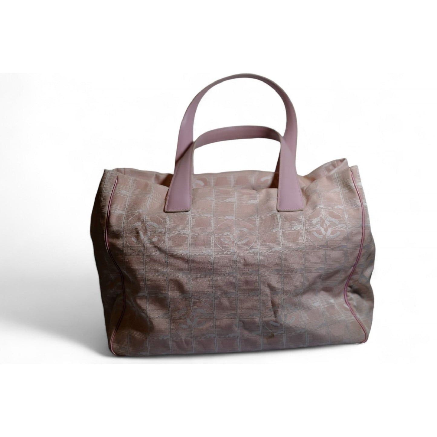 Chanel Pink Tote Bag Jacquard Leather Women's Handbag Large Shoulder Purse Vintage