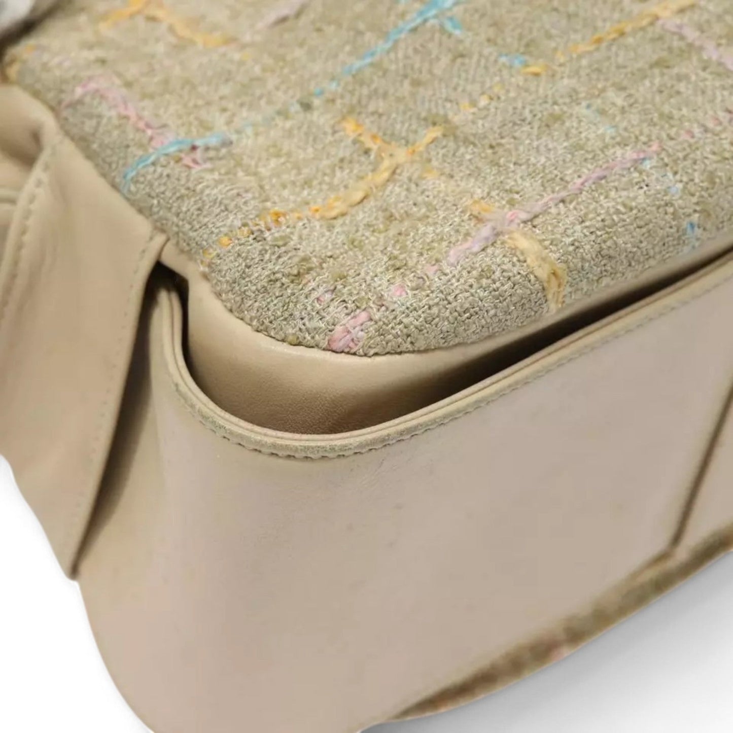 CHANEL Choco Bar Turn Lock Shoulder Bag Wool Women Vintage Multicolor Beige Gold Hardware