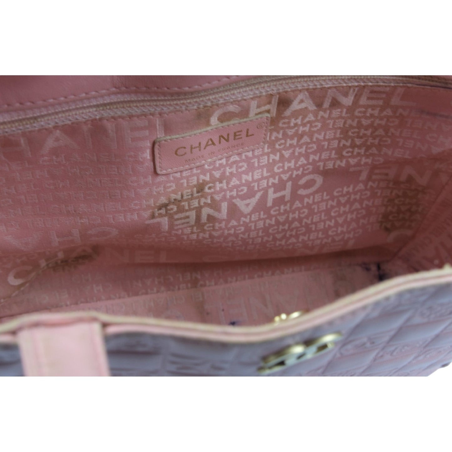 Chanel Pink Leather Tote Bag CC Logo Quilted Handbag Women's Vintage Shoulder Purse