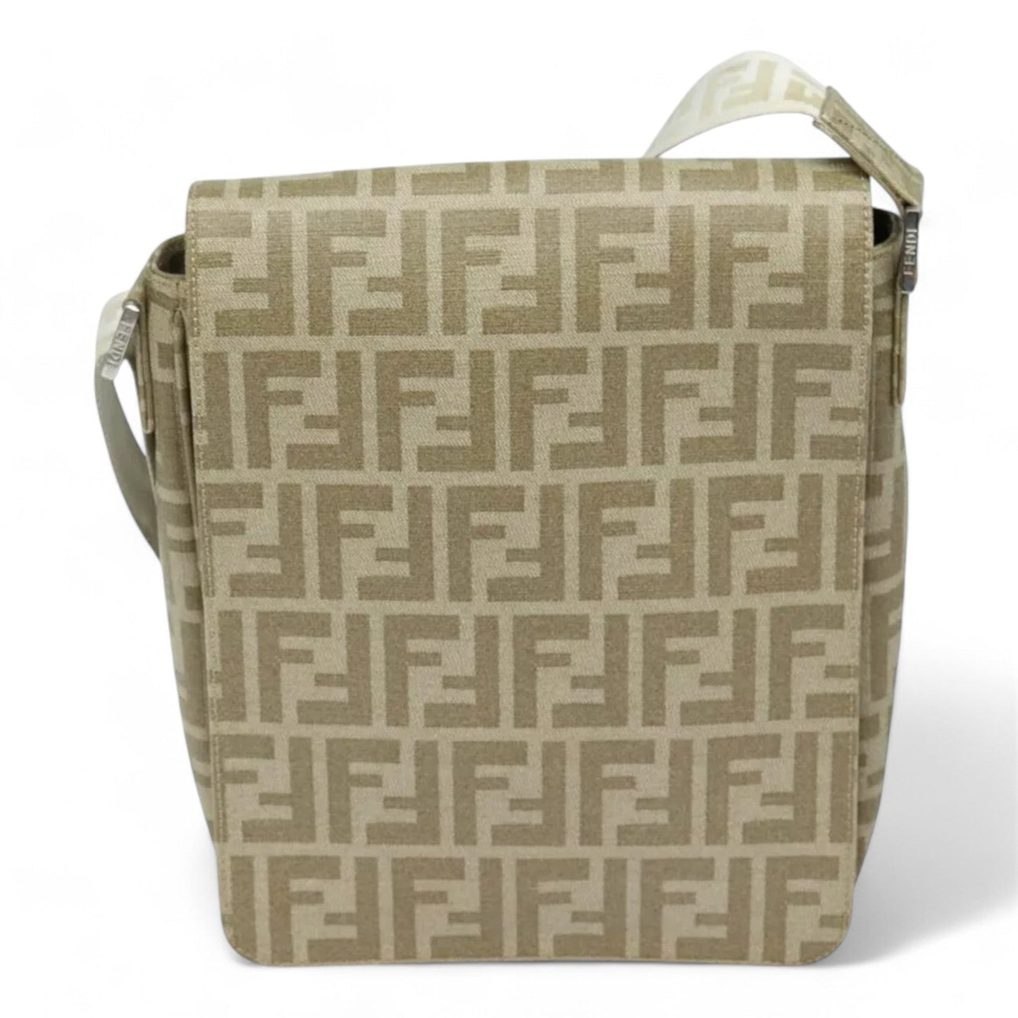 Fendi Zucca Canvas Shoulder Bag Beige Unisex Handbag
