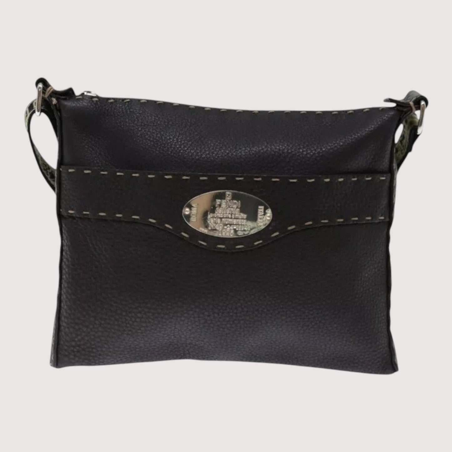 Fendi Selleria Vintage Shoulder Crossbody Bag Leather Brown Women Made in Italy