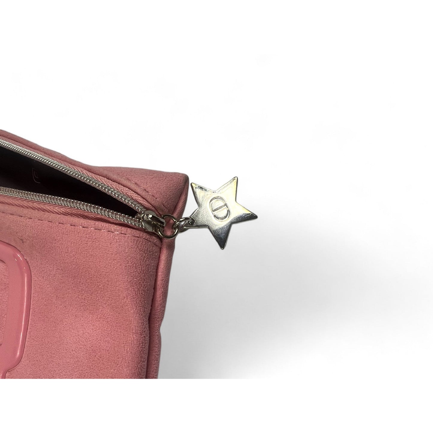 Dior Suede Pink Cosmetic Pouch Bag Star Zipper Women's Makeup Travel Case Vintage