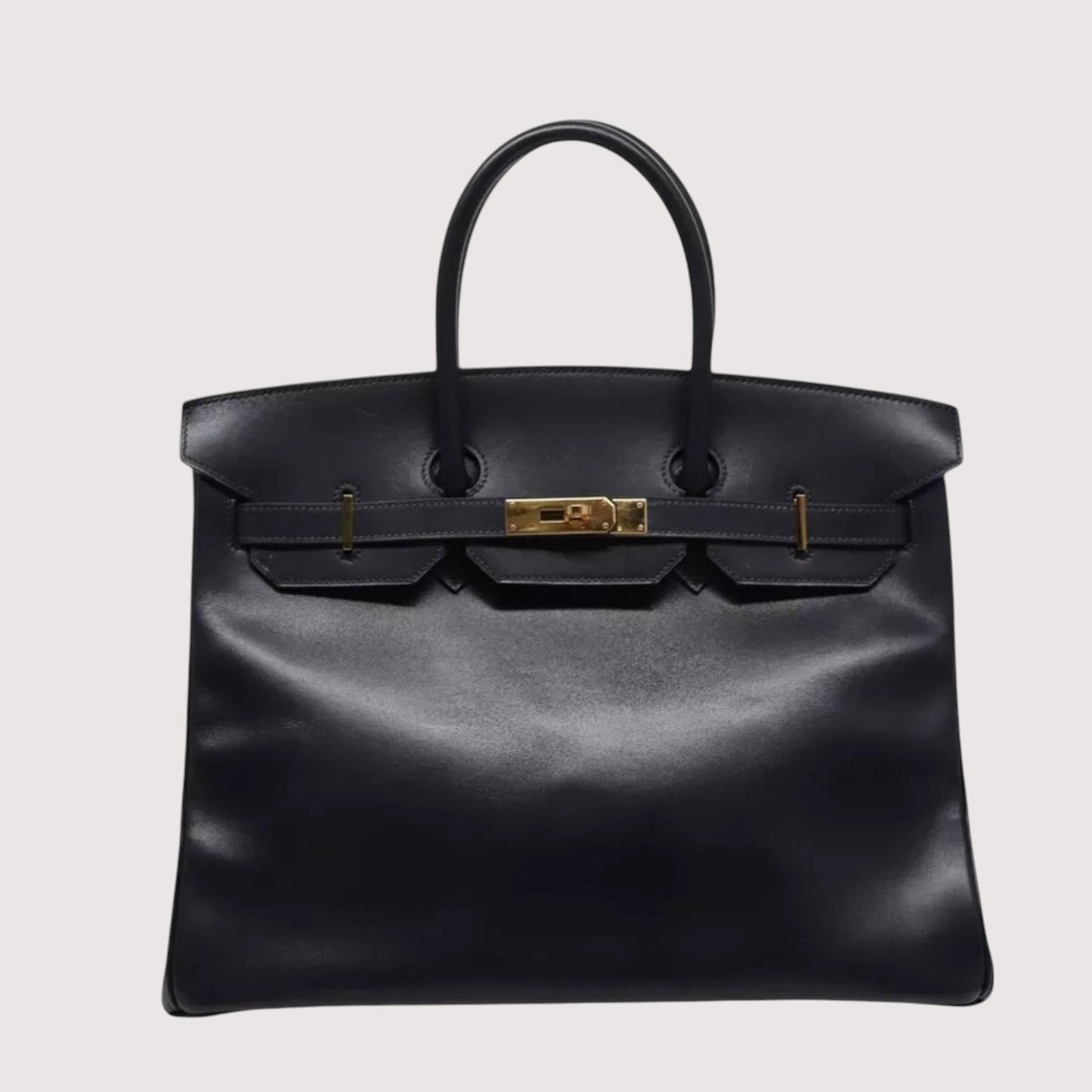 HERMES Birkin 35 Handbag Leather Navy Authentic Gold Hardware Women's Bag