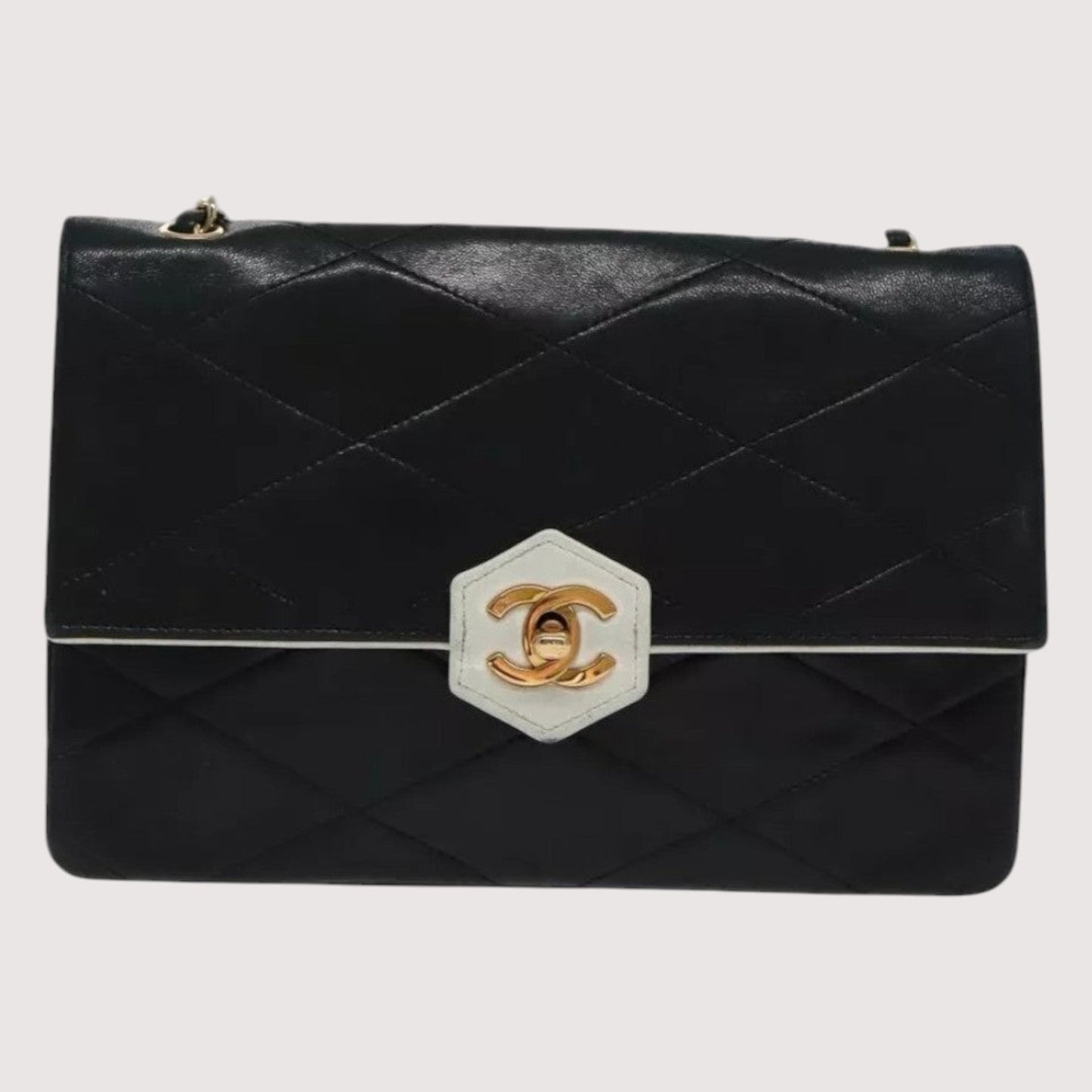 Chanel Matelasse Chain Shoulder Bag Lambskin Black Gold CC
