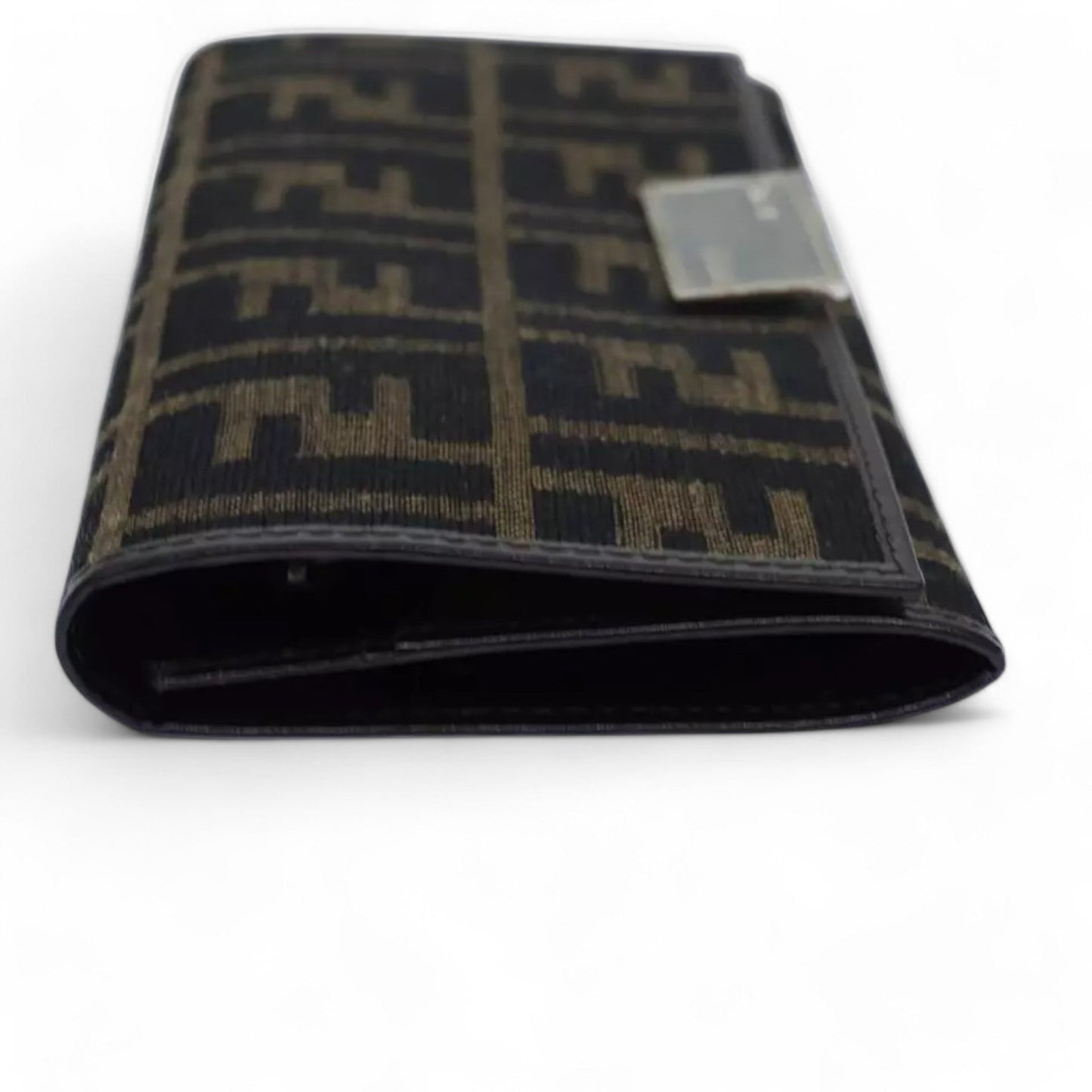 Fendi Zucca Canvas Long Wallet Black Brown Silver Women's Box Included